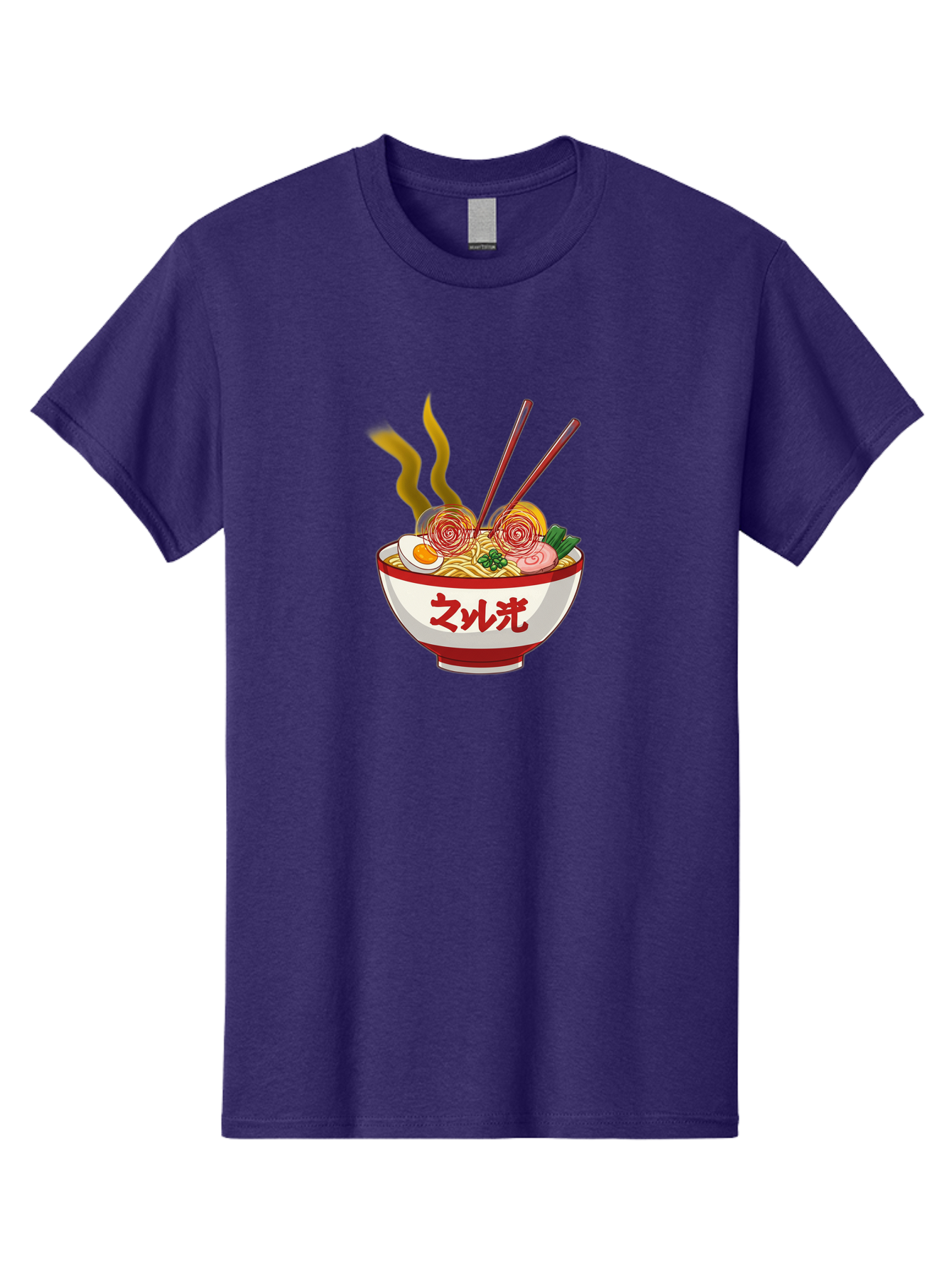 Null-Guang-Ramen Men'S Graphic Tee, 100% Cotton, Comfortable Casual Summer Wear, Machine Washable, Steaming Hot Ramen, Japanese Noodle Soup, Savory Broth, Boiled Egg, Sliced Pork, Green Onions, Chopsticks, Naruto Swirls, Delicious Meal, Bab048