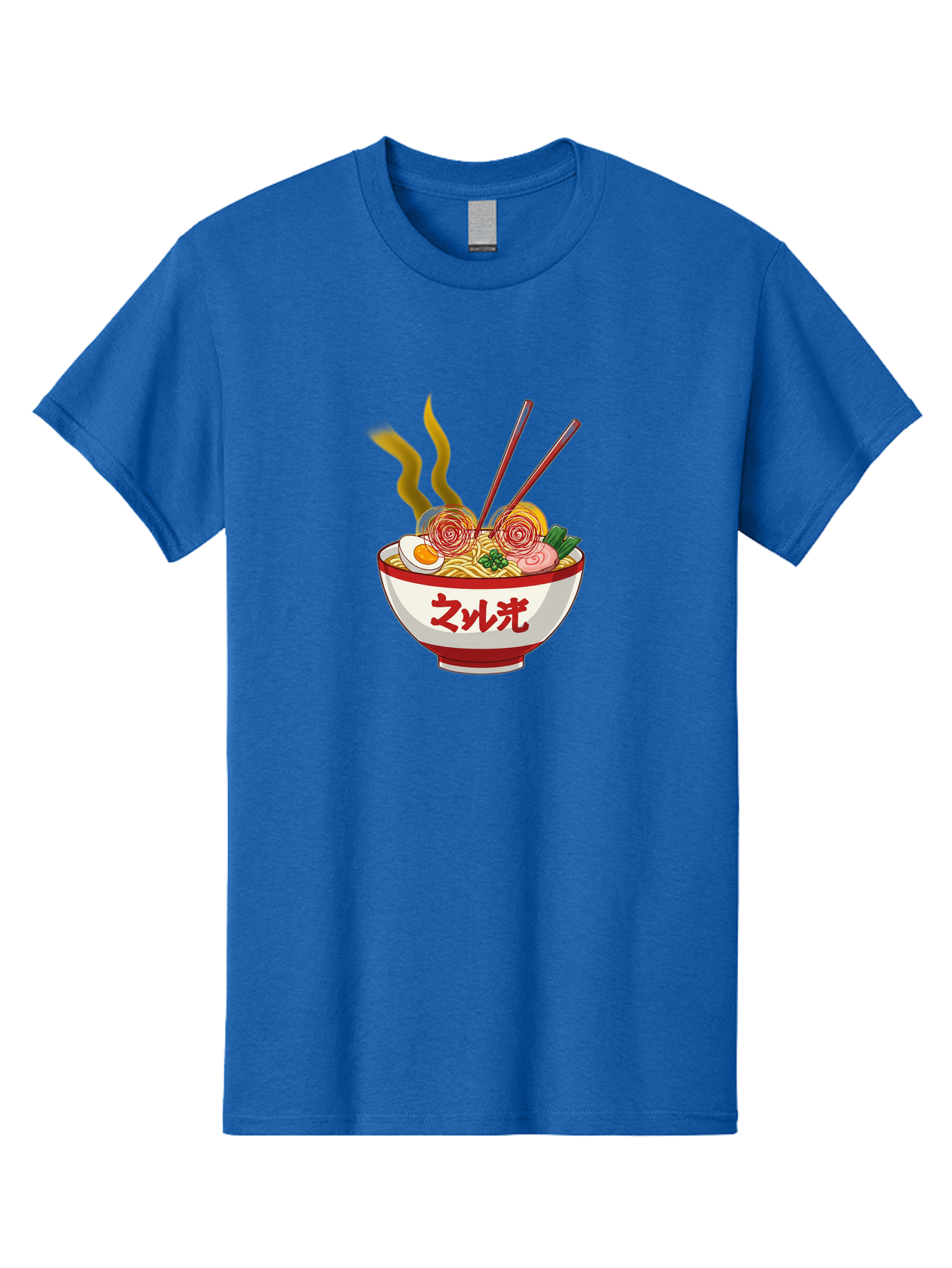 Null-Guang-Ramen Men'S Graphic Tee, 100% Cotton, Comfortable Casual Summer Wear, Machine Washable, Steaming Hot Ramen, Japanese Noodle Soup, Savory Broth, Boiled Egg, Sliced Pork, Green Onions, Chopsticks, Naruto Swirls, Delicious Meal, Bab048