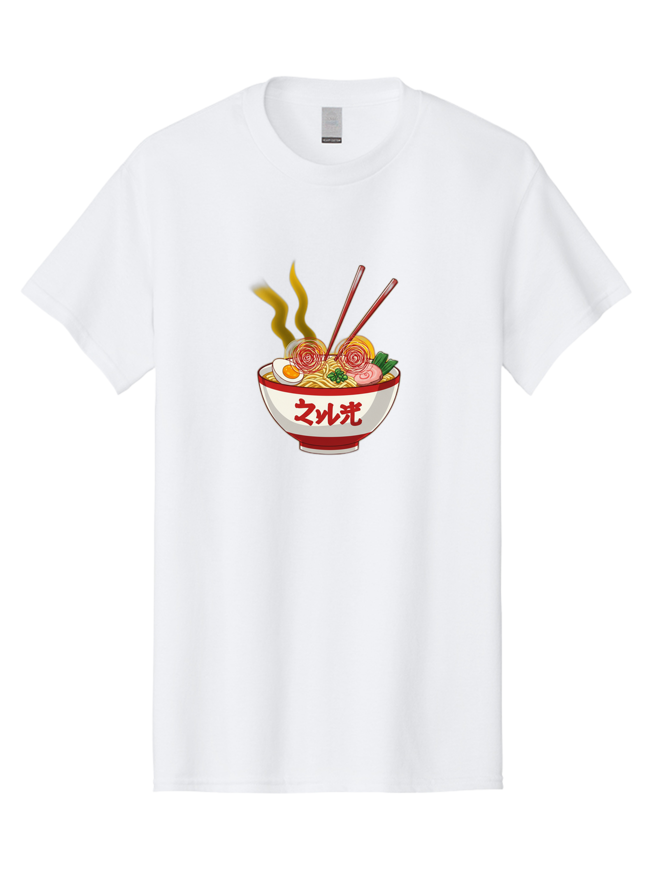 Null-Guang-Ramen Men'S Graphic Tee, 100% Cotton, Comfortable Casual Summer Wear, Machine Washable, Steaming Hot Ramen, Japanese Noodle Soup, Savory Broth, Boiled Egg, Sliced Pork, Green Onions, Chopsticks, Naruto Swirls, Delicious Meal, Bab048