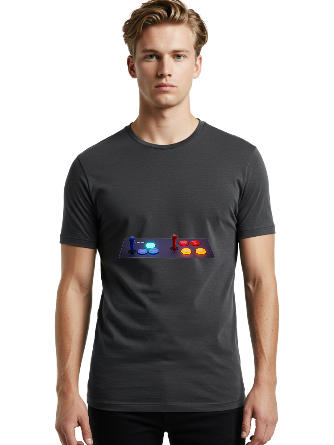 Opix-Joystick Men'S Graphic Tee, 100% Cotton, Comfortable Casual Summer Wear, Machine Washable, Arcade Controller, Gaming Console, Joystick, Colorful Buttons, Retro Gaming, Gamepad, Opix Brand, Gaming Accessories, Controller Layout, Bab054