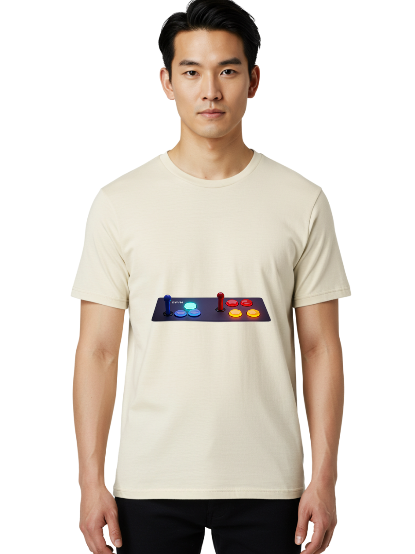Opix-Joystick Men'S Graphic Tee, 100% Cotton, Comfortable Casual Summer Wear, Machine Washable, Arcade Controller, Gaming Console, Joystick, Colorful Buttons, Retro Gaming, Gamepad, Opix Brand, Gaming Accessories, Controller Layout, Bab054