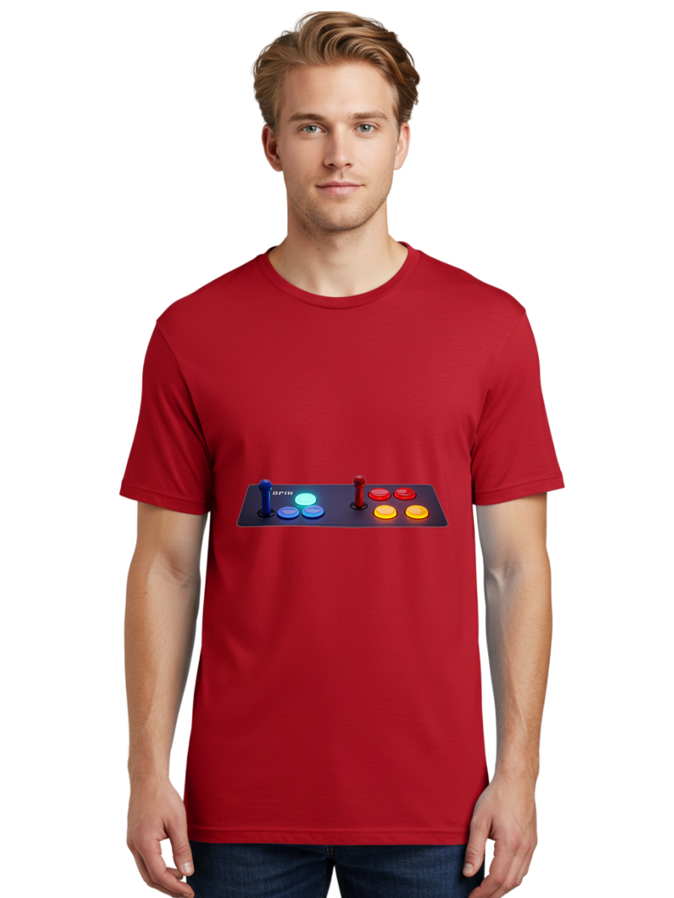 Opix-Joystick Men'S Graphic Tee, 100% Cotton, Comfortable Casual Summer Wear, Machine Washable, Arcade Controller, Gaming Console, Joystick, Colorful Buttons, Retro Gaming, Gamepad, Opix Brand, Gaming Accessories, Controller Layout, Bab054