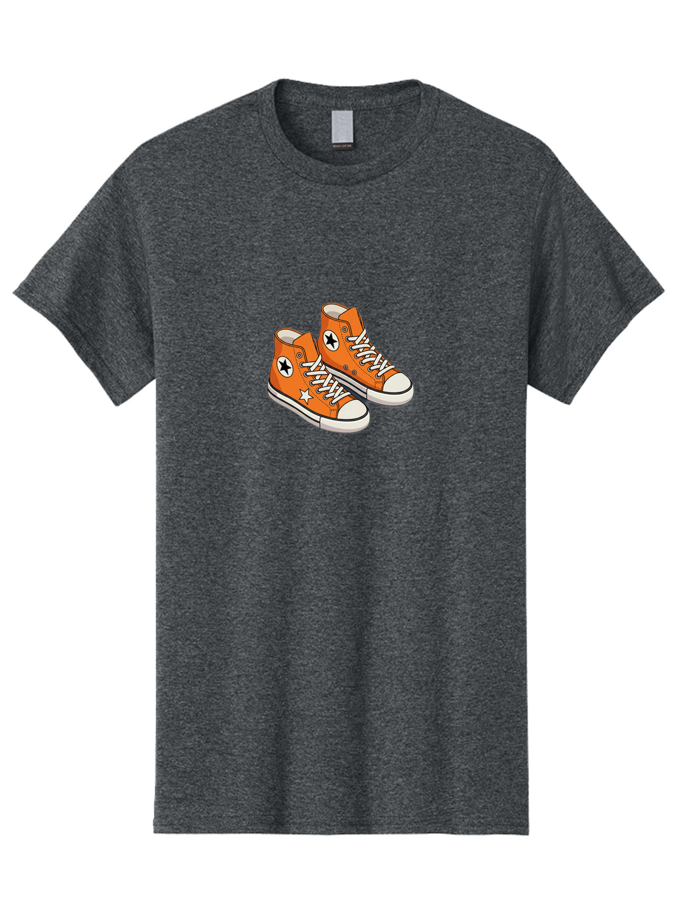 Orange-High-Tops Men'S Graphic Tee, 100% Cotton, Comfortable Casual Summer Wear, Machine Washable, Orange Sneakers, White Laces, Black Star Logo, White Star, Casual Footwear, Comfortable Shoes, Athletic Wear, Fashion Sneakers, Street Style Bab055