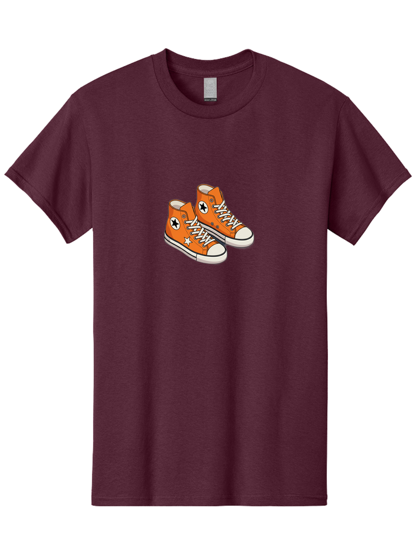 Orange-High-Tops Men'S Graphic Tee, 100% Cotton, Comfortable Casual Summer Wear, Machine Washable, Orange Sneakers, White Laces, Black Star Logo, White Star, Casual Footwear, Comfortable Shoes, Athletic Wear, Fashion Sneakers, Street Style Bab055