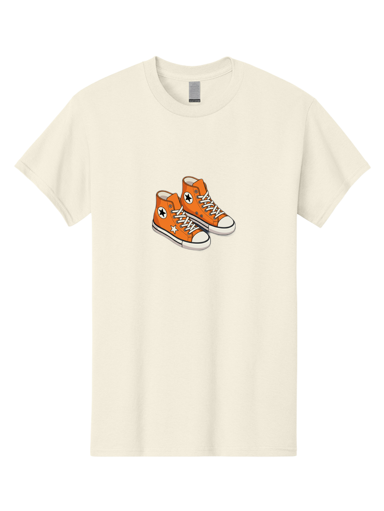 Orange-High-Tops Men'S Graphic Tee, 100% Cotton, Comfortable Casual Summer Wear, Machine Washable, Orange Sneakers, White Laces, Black Star Logo, White Star, Casual Footwear, Comfortable Shoes, Athletic Wear, Fashion Sneakers, Street Style Bab055