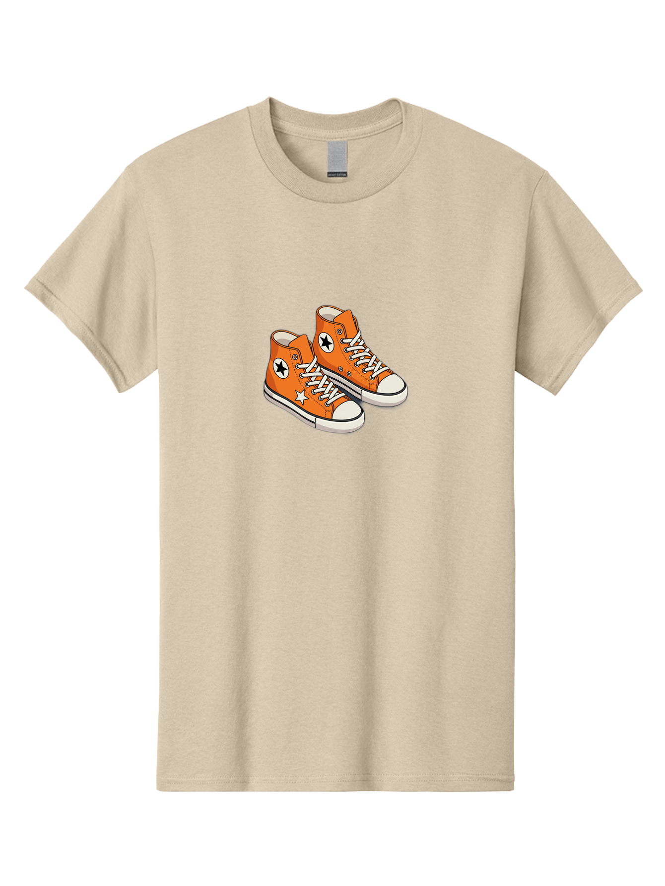 Orange-High-Tops Men'S Graphic Tee, 100% Cotton, Comfortable Casual Summer Wear, Machine Washable, Orange Sneakers, White Laces, Black Star Logo, White Star, Casual Footwear, Comfortable Shoes, Athletic Wear, Fashion Sneakers, Street Style Bab055