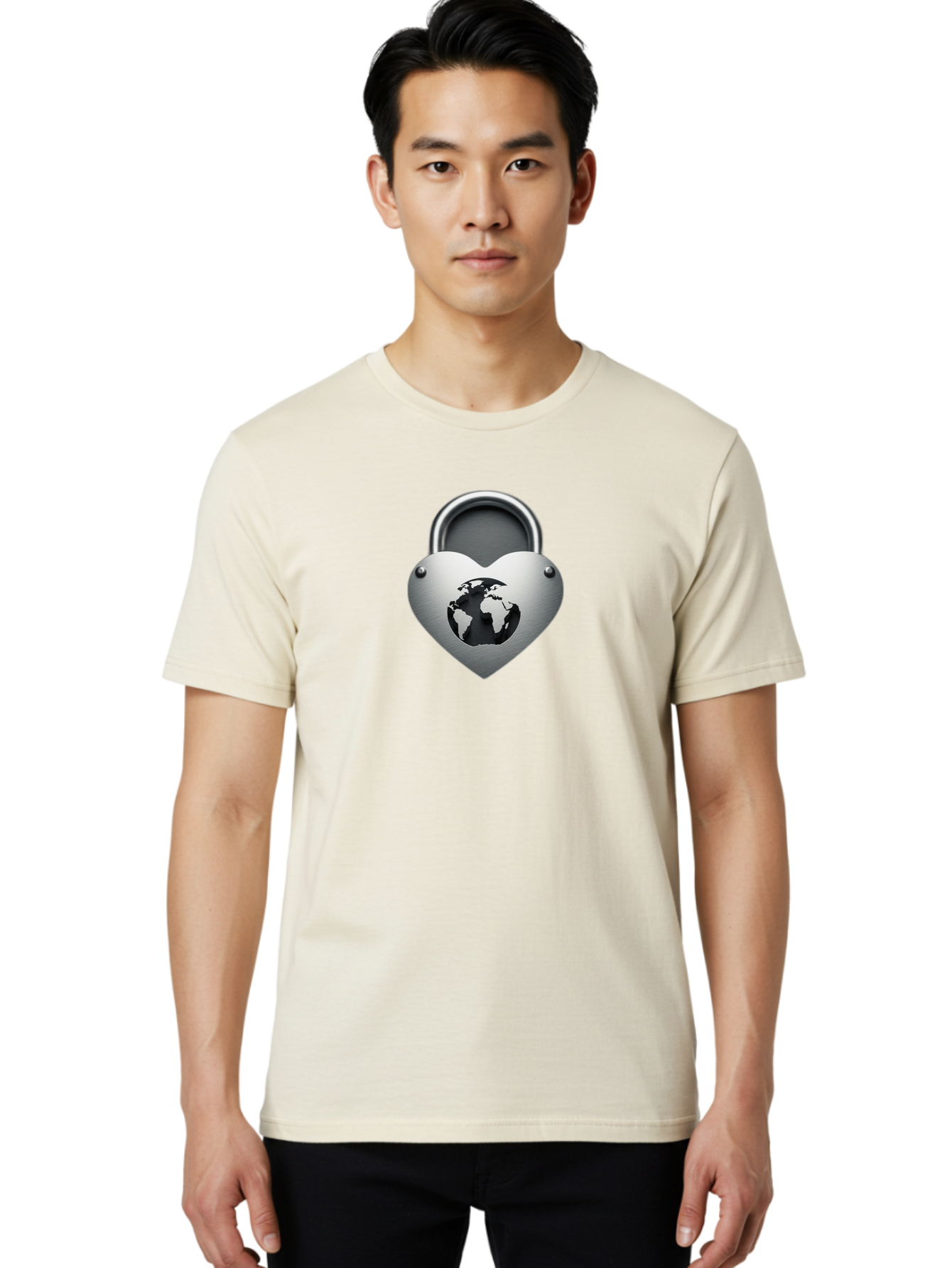 Padlock-Heart Men'S Graphic Tee, 100% Cotton, Comfortable Casual Summer Wear, Machine Washable, Heart Shaped Padlock, Global Protection, Security Symbol, Love For The Planet, World Unity, Secure Future, Global Safety, Heart Icon Bab060