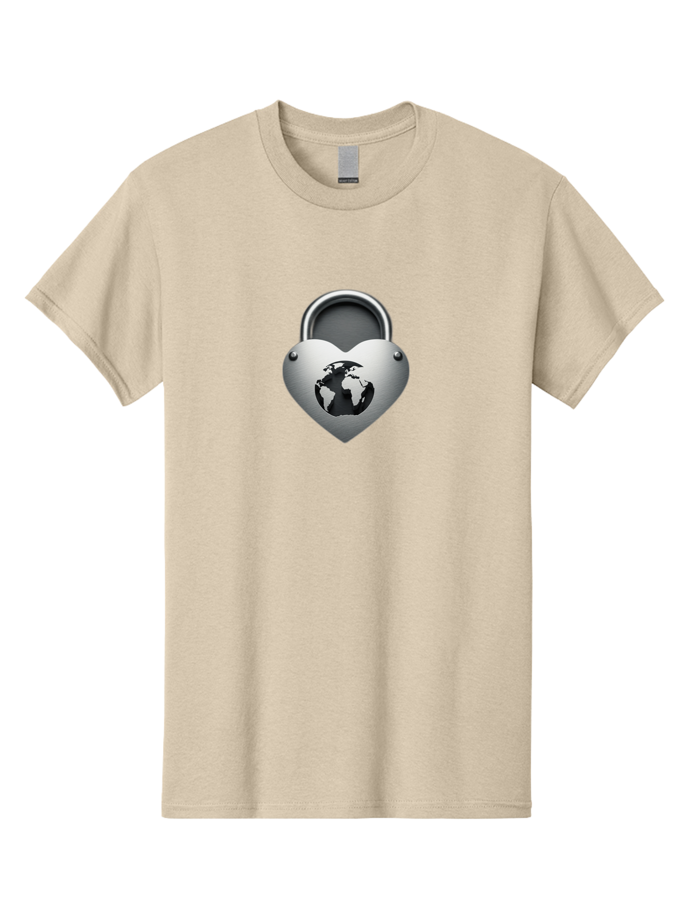 Padlock-Heart Men'S Graphic Tee, 100% Cotton, Comfortable Casual Summer Wear, Machine Washable, Heart Shaped Padlock, Global Protection, Security Symbol, Love For The Planet, World Unity, Secure Future, Global Safety, Heart Icon Bab060