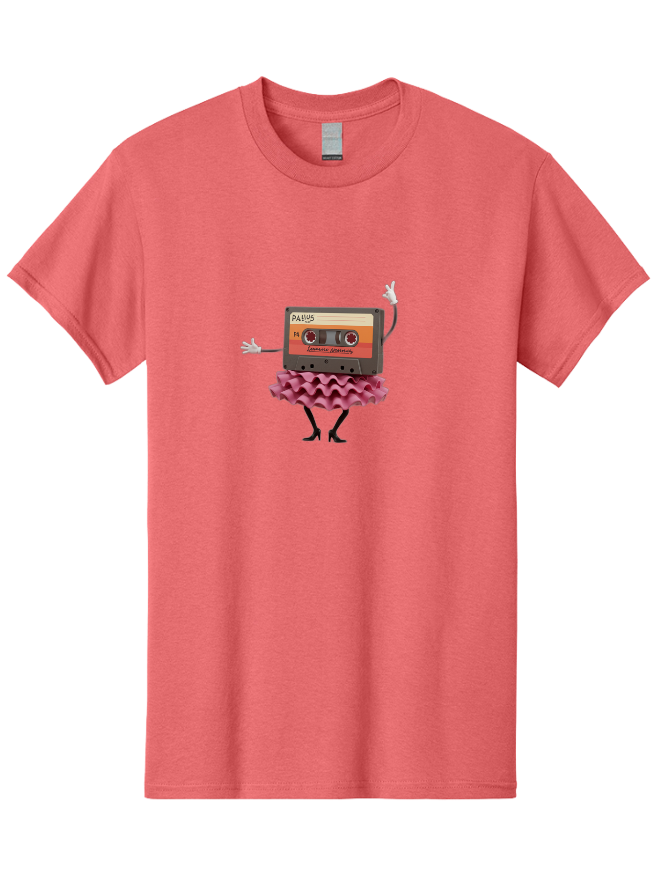 Pallus-Cassette Men'S Graphic Tee, 100% Cotton, Comfortable Casual Summer Wear, Machine Washable, Retro Cassette Tape, Feminine Twist, Dance Move, Ruffled Skirt, Nostalgic Charm, Fun, Quirky, Playful, Vintage Style, Mix Tape, Pallus Mix Tape, Bab064