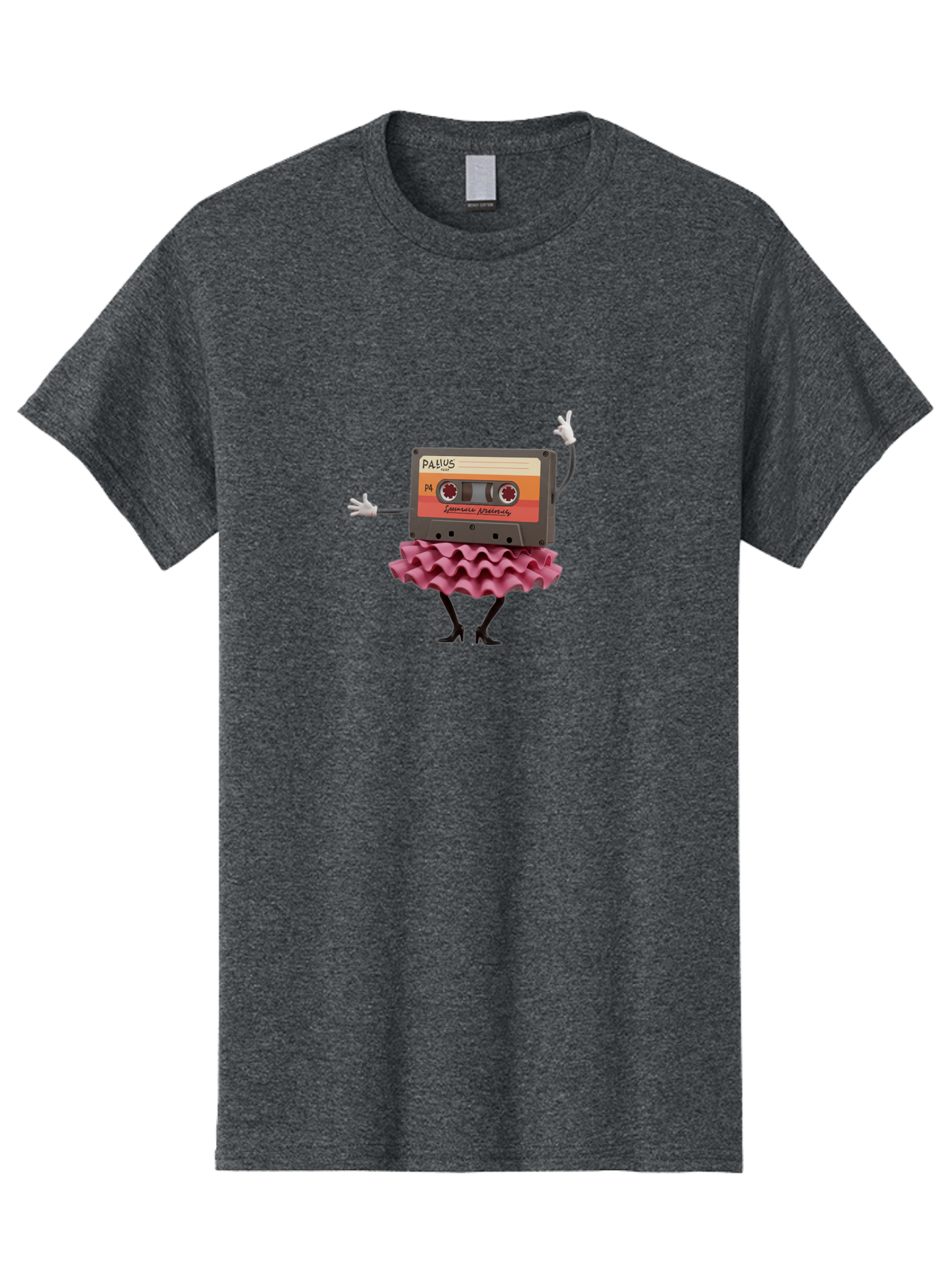 Pallus-Cassette Men'S Graphic Tee, 100% Cotton, Comfortable Casual Summer Wear, Machine Washable, Retro Cassette Tape, Feminine Twist, Dance Move, Ruffled Skirt, Nostalgic Charm, Fun, Quirky, Playful, Vintage Style, Mix Tape, Pallus Mix Tape, Bab064