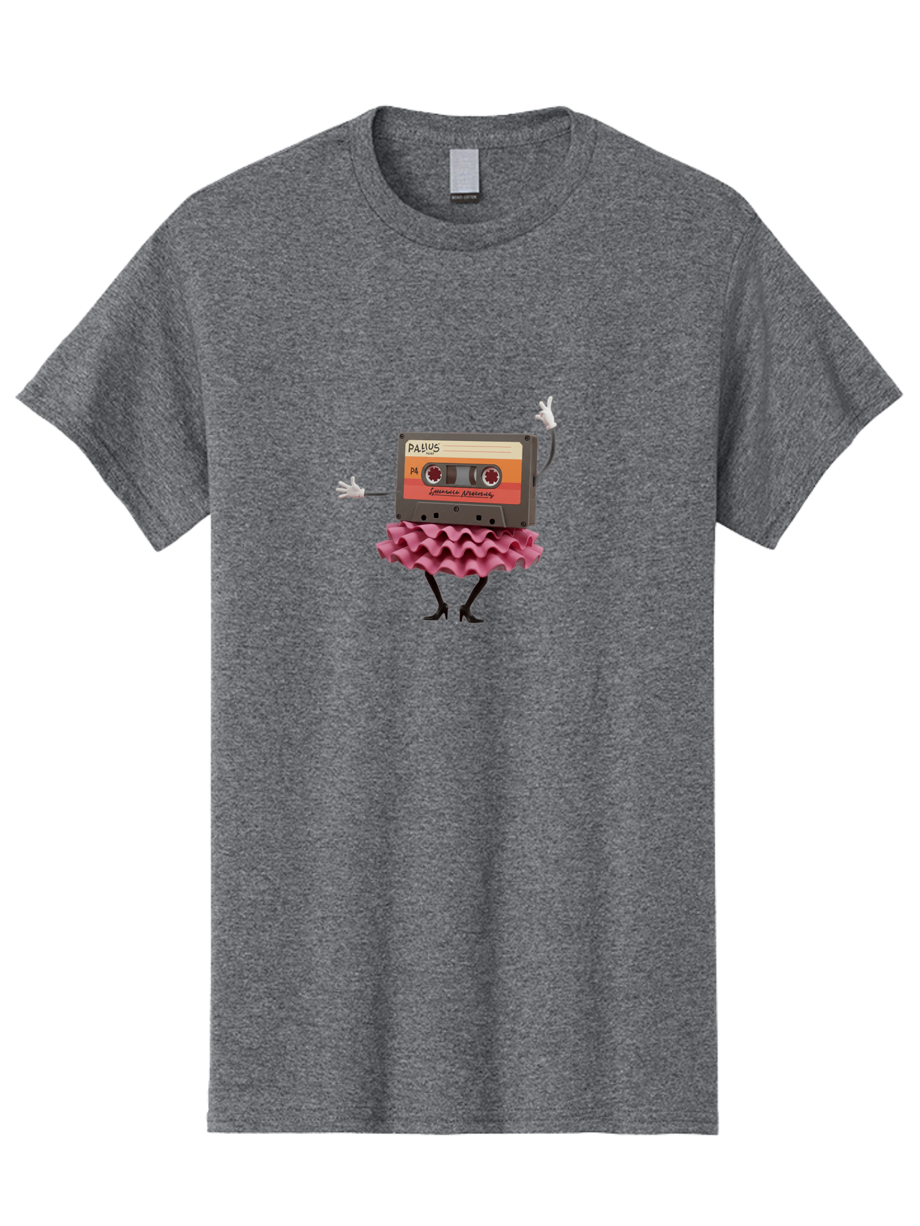 Pallus-Cassette Men'S Graphic Tee, 100% Cotton, Comfortable Casual Summer Wear, Machine Washable, Retro Cassette Tape, Feminine Twist, Dance Move, Ruffled Skirt, Nostalgic Charm, Fun, Quirky, Playful, Vintage Style, Mix Tape, Pallus Mix Tape, Bab064