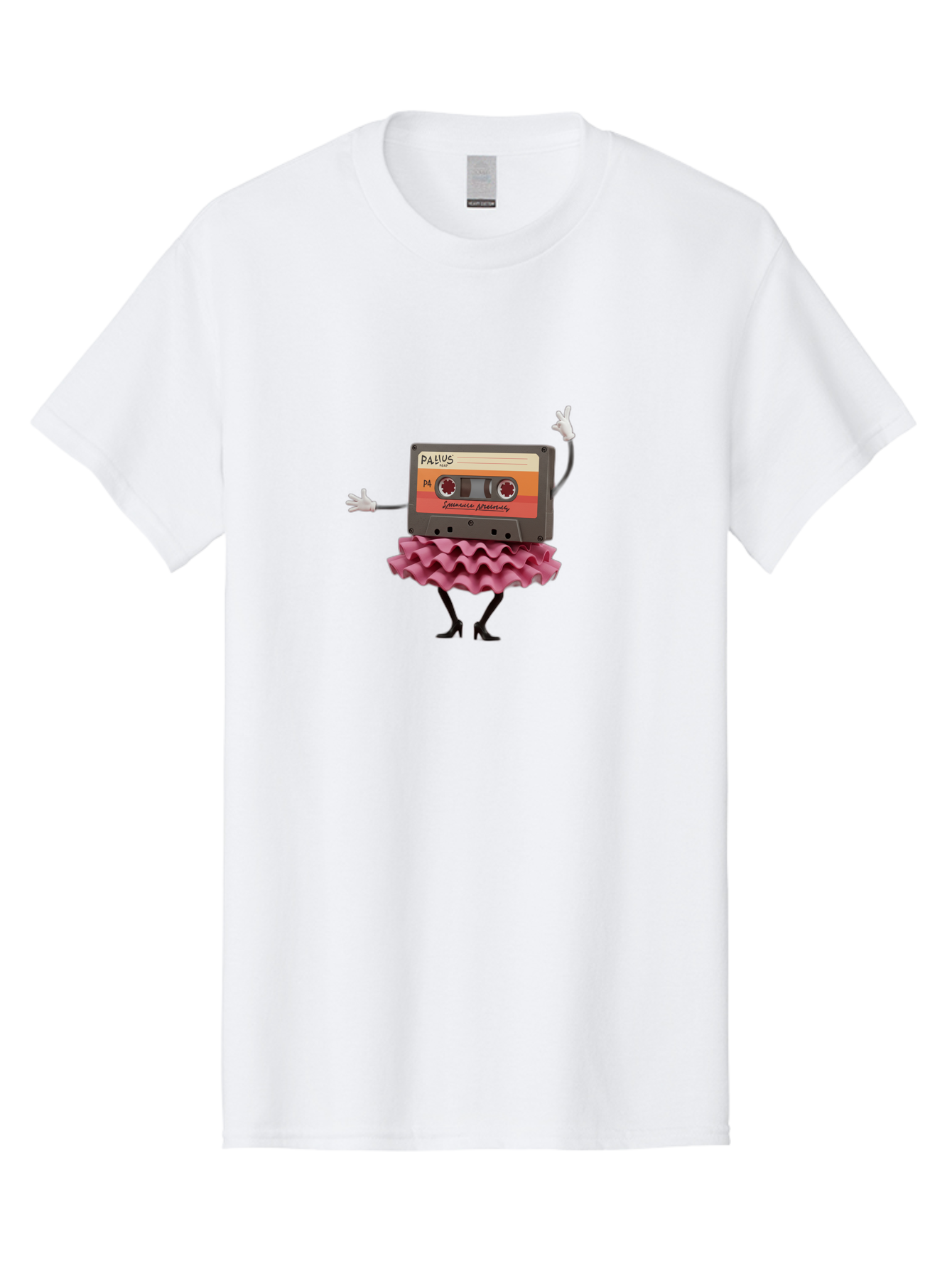 Pallus-Cassette Men'S Graphic Tee, 100% Cotton, Comfortable Casual Summer Wear, Machine Washable, Retro Cassette Tape, Feminine Twist, Dance Move, Ruffled Skirt, Nostalgic Charm, Fun, Quirky, Playful, Vintage Style, Mix Tape, Pallus Mix Tape, Bab064