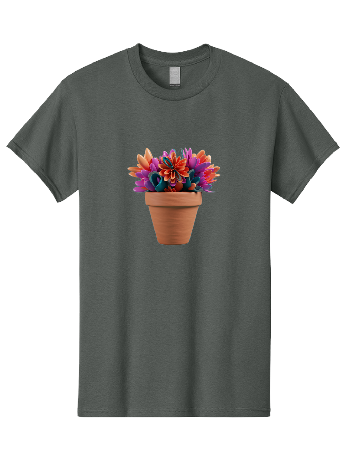 Paper-Flowers-In-Terracotta-Pot Men'S Graphic Tee, 100% Cotton, Comfortable Casual Summer Wear, Machine Washable, Paper Flowers In Pot, Colorful Blooms, Vibrant Petals, Creative Decoration, Handmade Art, Floral Arrangement, Orange, Purple, Bab066