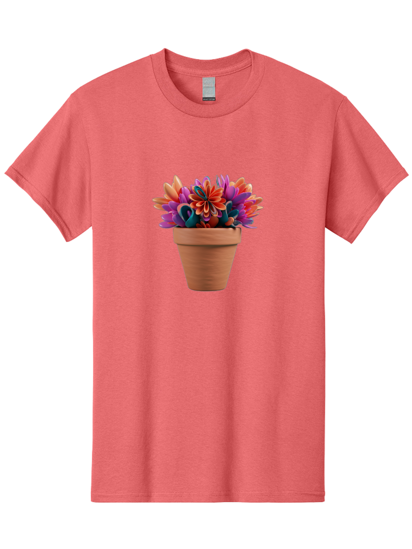 Paper-Flowers-In-Terracotta-Pot Men'S Graphic Tee, 100% Cotton, Comfortable Casual Summer Wear, Machine Washable, Paper Flowers In Pot, Colorful Blooms, Vibrant Petals, Creative Decoration, Handmade Art, Floral Arrangement, Orange, Purple, Bab066