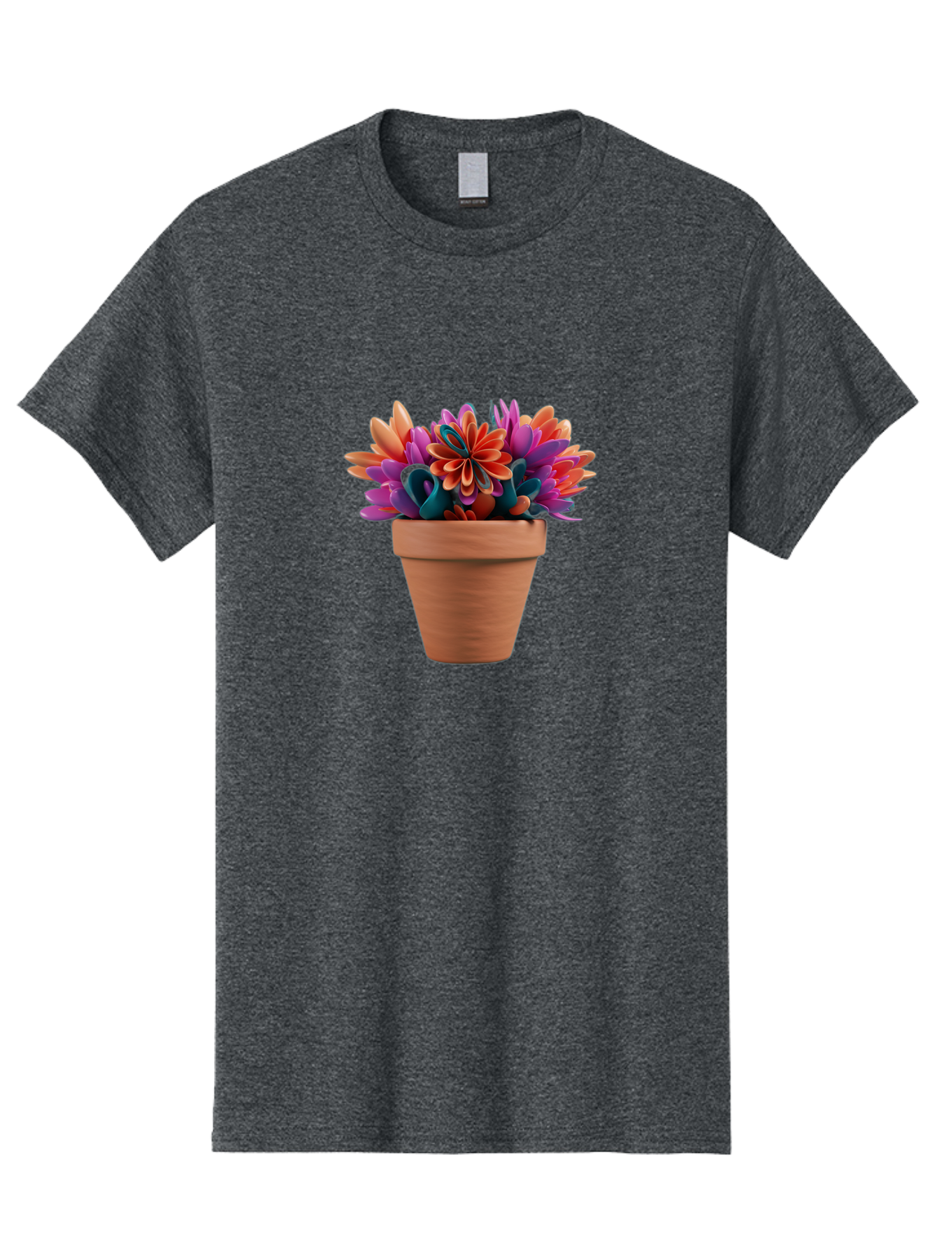 Paper-Flowers-In-Terracotta-Pot Men'S Graphic Tee, 100% Cotton, Comfortable Casual Summer Wear, Machine Washable, Paper Flowers In Pot, Colorful Blooms, Vibrant Petals, Creative Decoration, Handmade Art, Floral Arrangement, Orange, Purple, Bab066