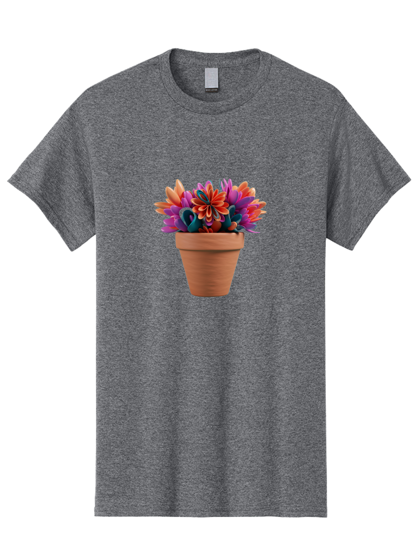Paper-Flowers-In-Terracotta-Pot Men'S Graphic Tee, 100% Cotton, Comfortable Casual Summer Wear, Machine Washable, Paper Flowers In Pot, Colorful Blooms, Vibrant Petals, Creative Decoration, Handmade Art, Floral Arrangement, Orange, Purple, Bab066