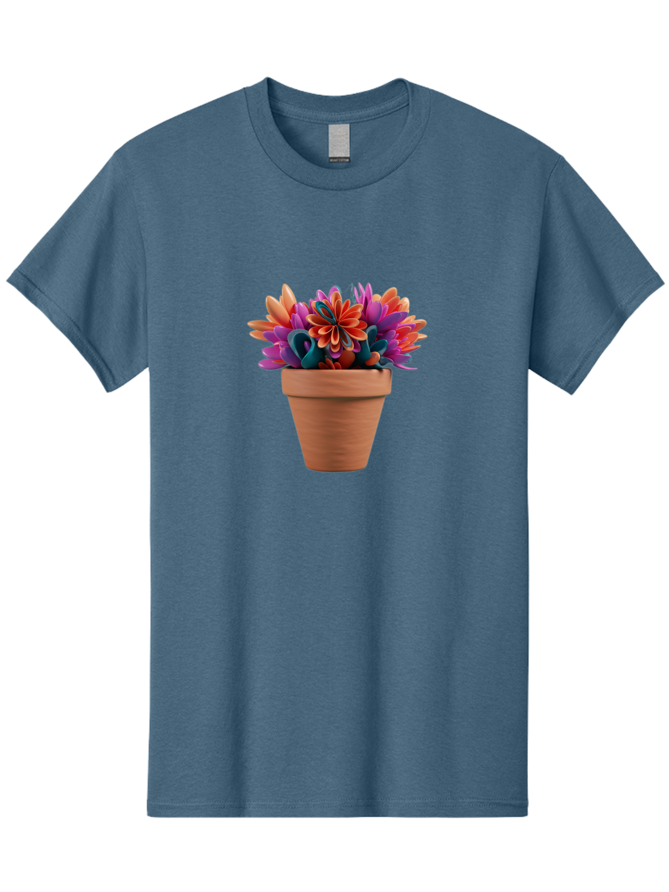 Paper-Flowers-In-Terracotta-Pot Men'S Graphic Tee, 100% Cotton, Comfortable Casual Summer Wear, Machine Washable, Paper Flowers In Pot, Colorful Blooms, Vibrant Petals, Creative Decoration, Handmade Art, Floral Arrangement, Orange, Purple, Bab066