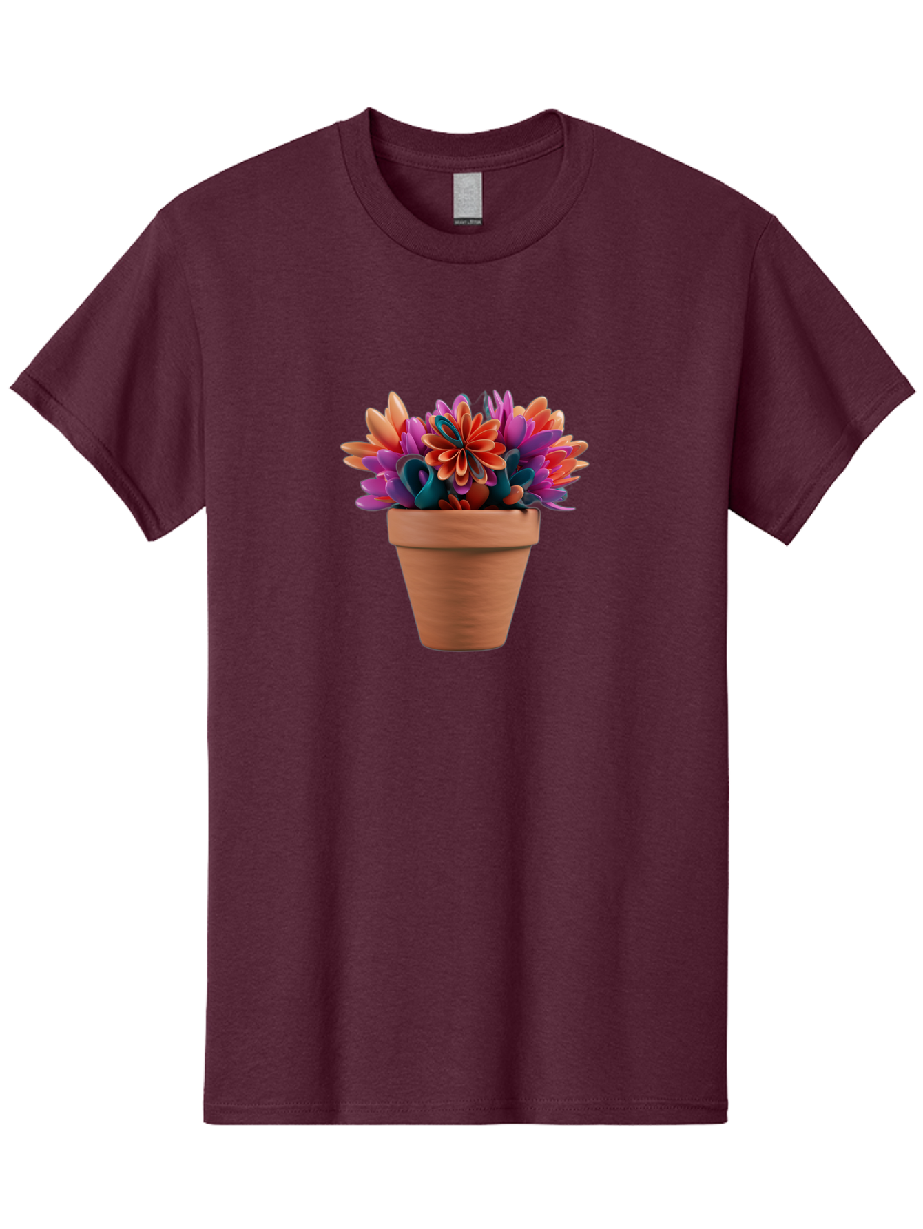 Paper-Flowers-In-Terracotta-Pot Men'S Graphic Tee, 100% Cotton, Comfortable Casual Summer Wear, Machine Washable, Paper Flowers In Pot, Colorful Blooms, Vibrant Petals, Creative Decoration, Handmade Art, Floral Arrangement, Orange, Purple, Bab066