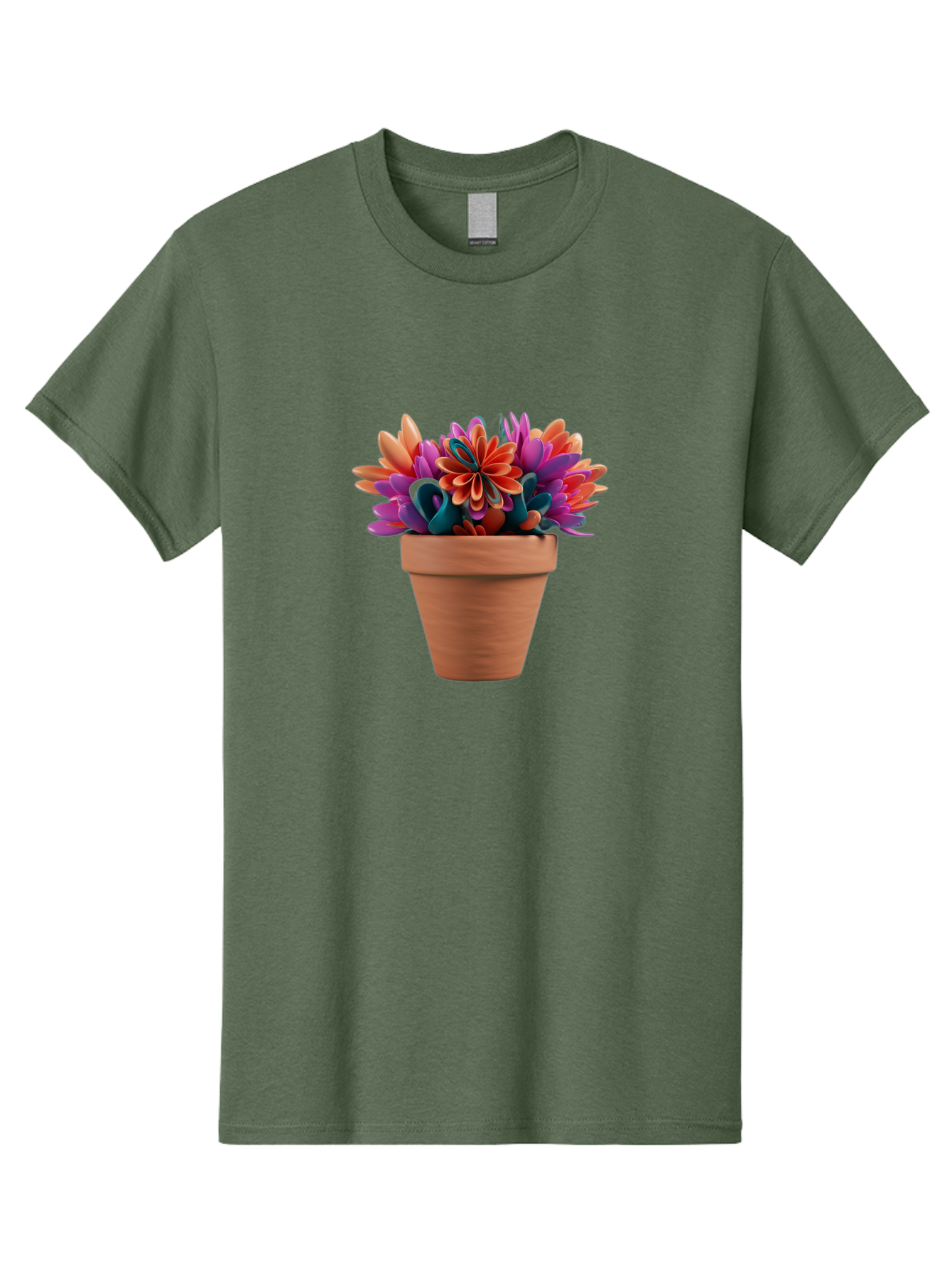 Paper-Flowers-In-Terracotta-Pot Men'S Graphic Tee, 100% Cotton, Comfortable Casual Summer Wear, Machine Washable, Paper Flowers In Pot, Colorful Blooms, Vibrant Petals, Creative Decoration, Handmade Art, Floral Arrangement, Orange, Purple, Bab066