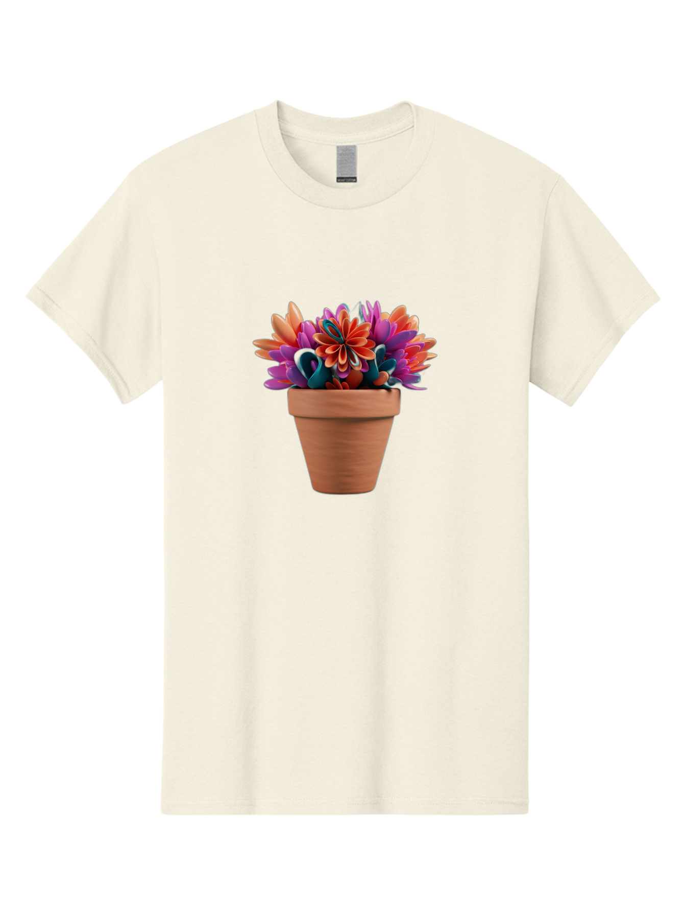 Paper-Flowers-In-Terracotta-Pot Men'S Graphic Tee, 100% Cotton, Comfortable Casual Summer Wear, Machine Washable, Paper Flowers In Pot, Colorful Blooms, Vibrant Petals, Creative Decoration, Handmade Art, Floral Arrangement, Orange, Purple, Bab066