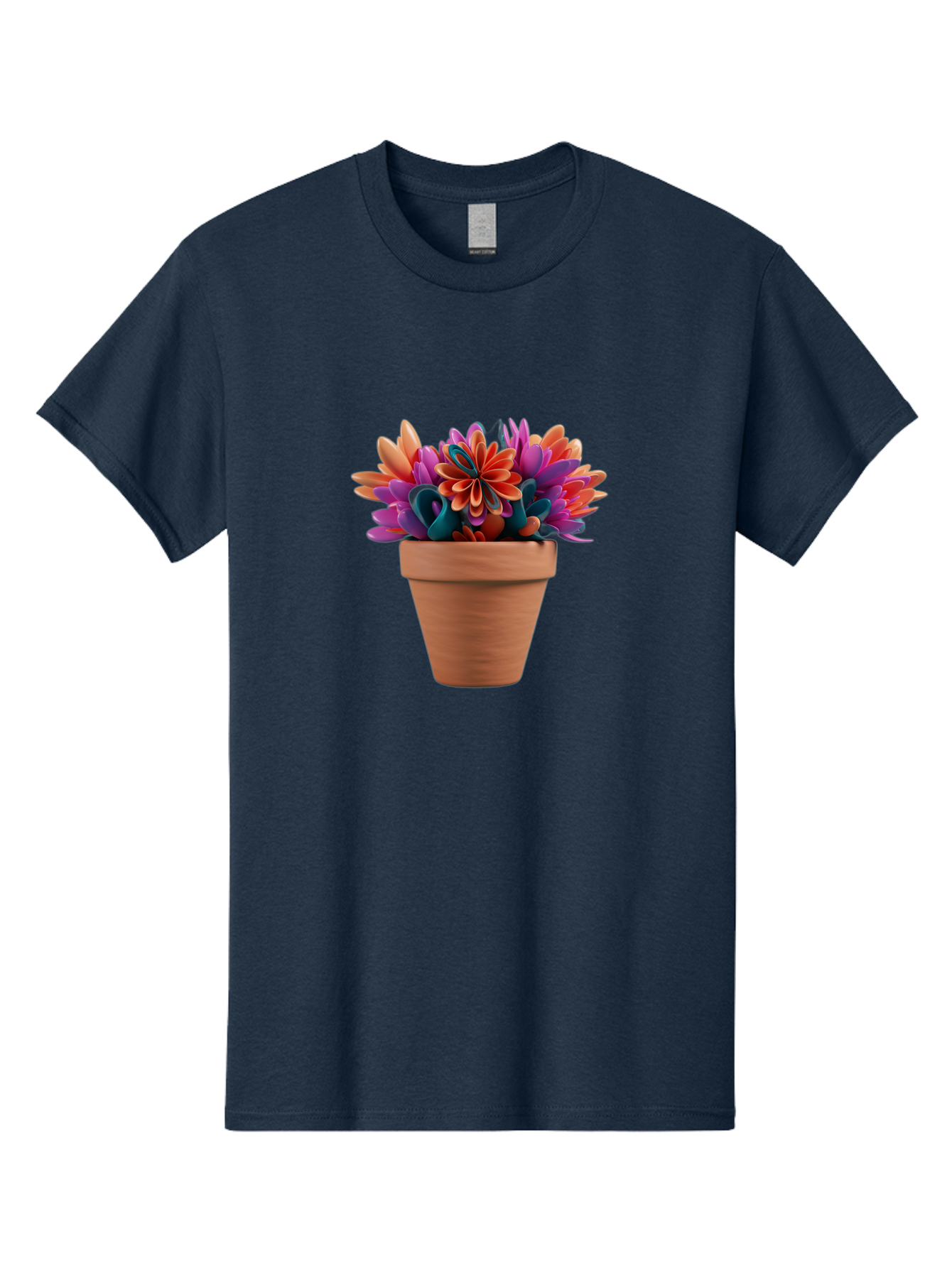 Paper-Flowers-In-Terracotta-Pot Men'S Graphic Tee, 100% Cotton, Comfortable Casual Summer Wear, Machine Washable, Paper Flowers In Pot, Colorful Blooms, Vibrant Petals, Creative Decoration, Handmade Art, Floral Arrangement, Orange, Purple, Bab066
