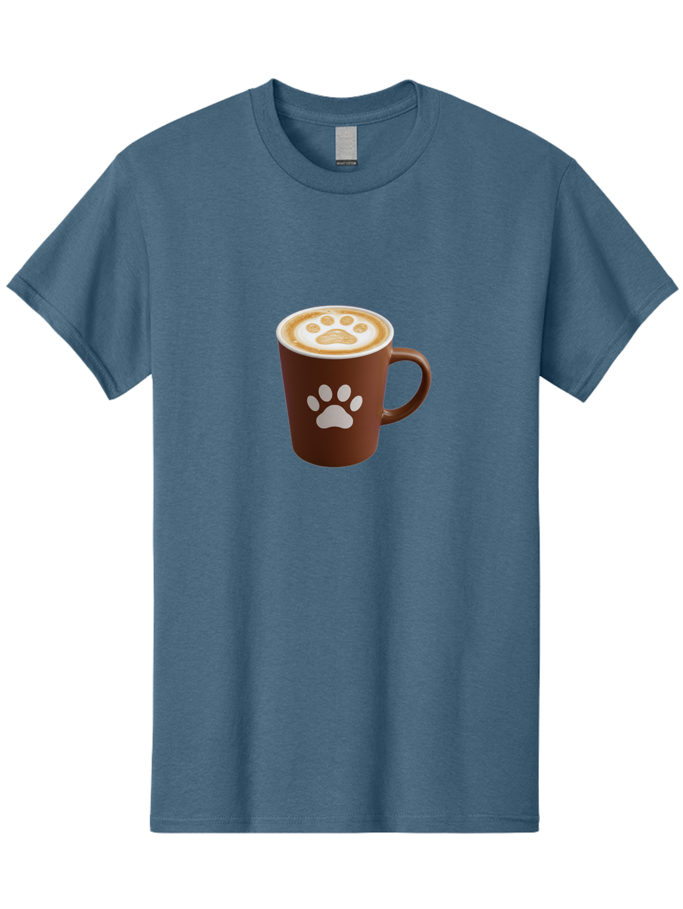 Paw-Print-Coffee-Cup Men'S Graphic Tee, 100% Cotton, Comfortable Casual Summer Wear, Machine Washable, Coffee Cup, Paw Print Design, Latte Art, Cappuccino, Pet Friendly Coffee, Animal Print, Coffee Lover Gift, Cat Paw Print, Dog Paw Print Bab069