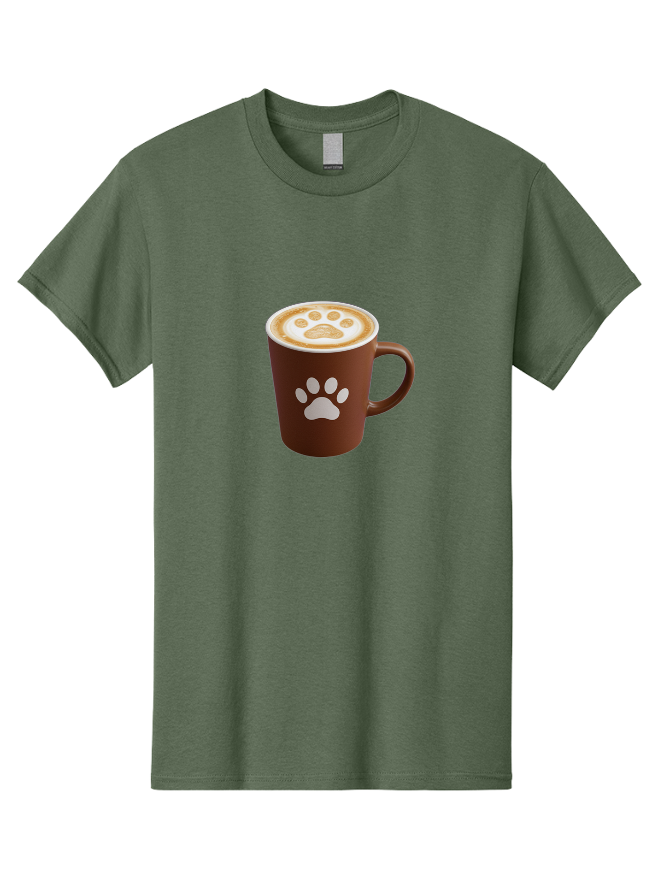 Paw-Print-Coffee-Cup Men'S Graphic Tee, 100% Cotton, Comfortable Casual Summer Wear, Machine Washable, Coffee Cup, Paw Print Design, Latte Art, Cappuccino, Pet Friendly Coffee, Animal Print, Coffee Lover Gift, Cat Paw Print, Dog Paw Print Bab069
