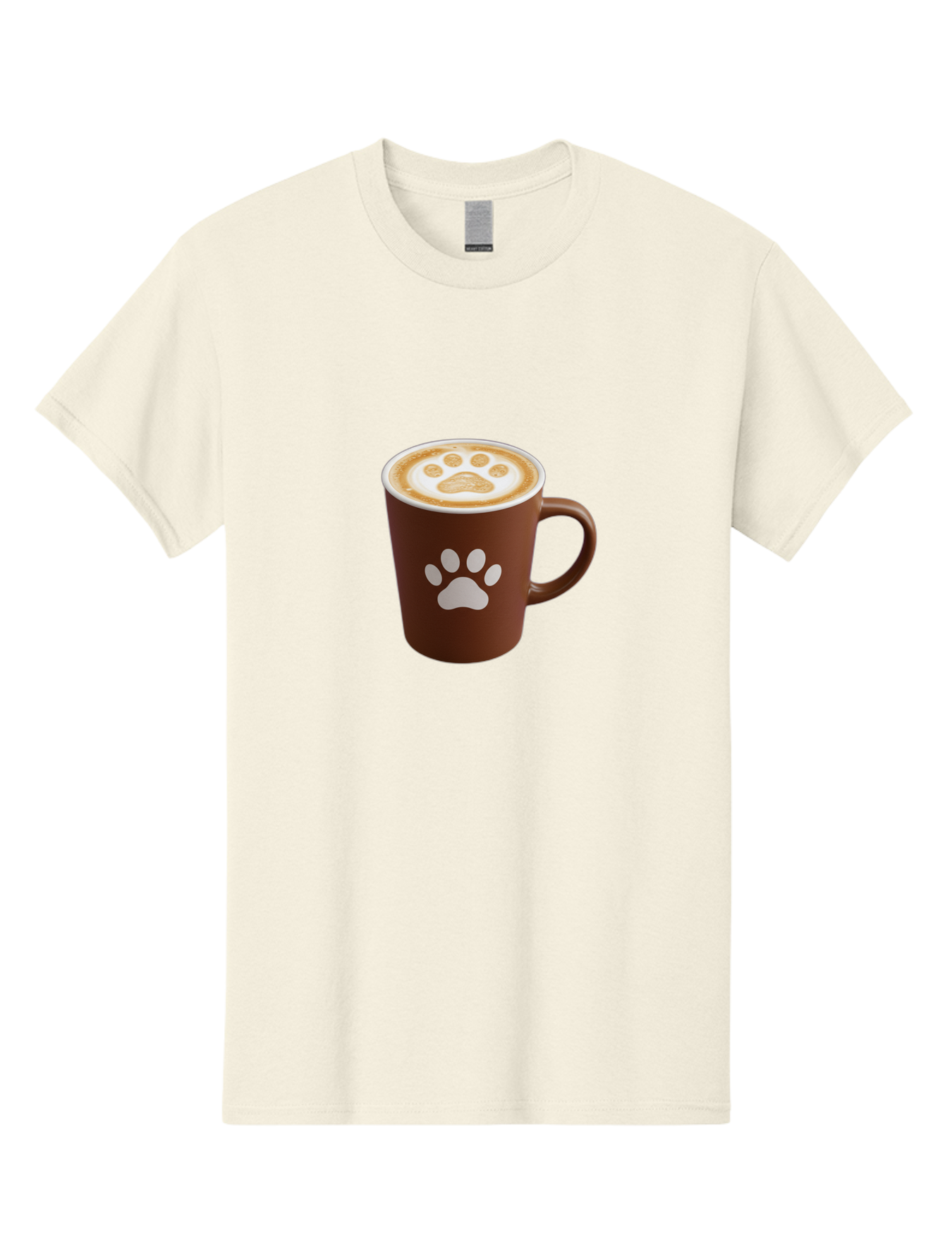 Paw-Print-Coffee-Cup Men'S Graphic Tee, 100% Cotton, Comfortable Casual Summer Wear, Machine Washable, Coffee Cup, Paw Print Design, Latte Art, Cappuccino, Pet Friendly Coffee, Animal Print, Coffee Lover Gift, Cat Paw Print, Dog Paw Print Bab069