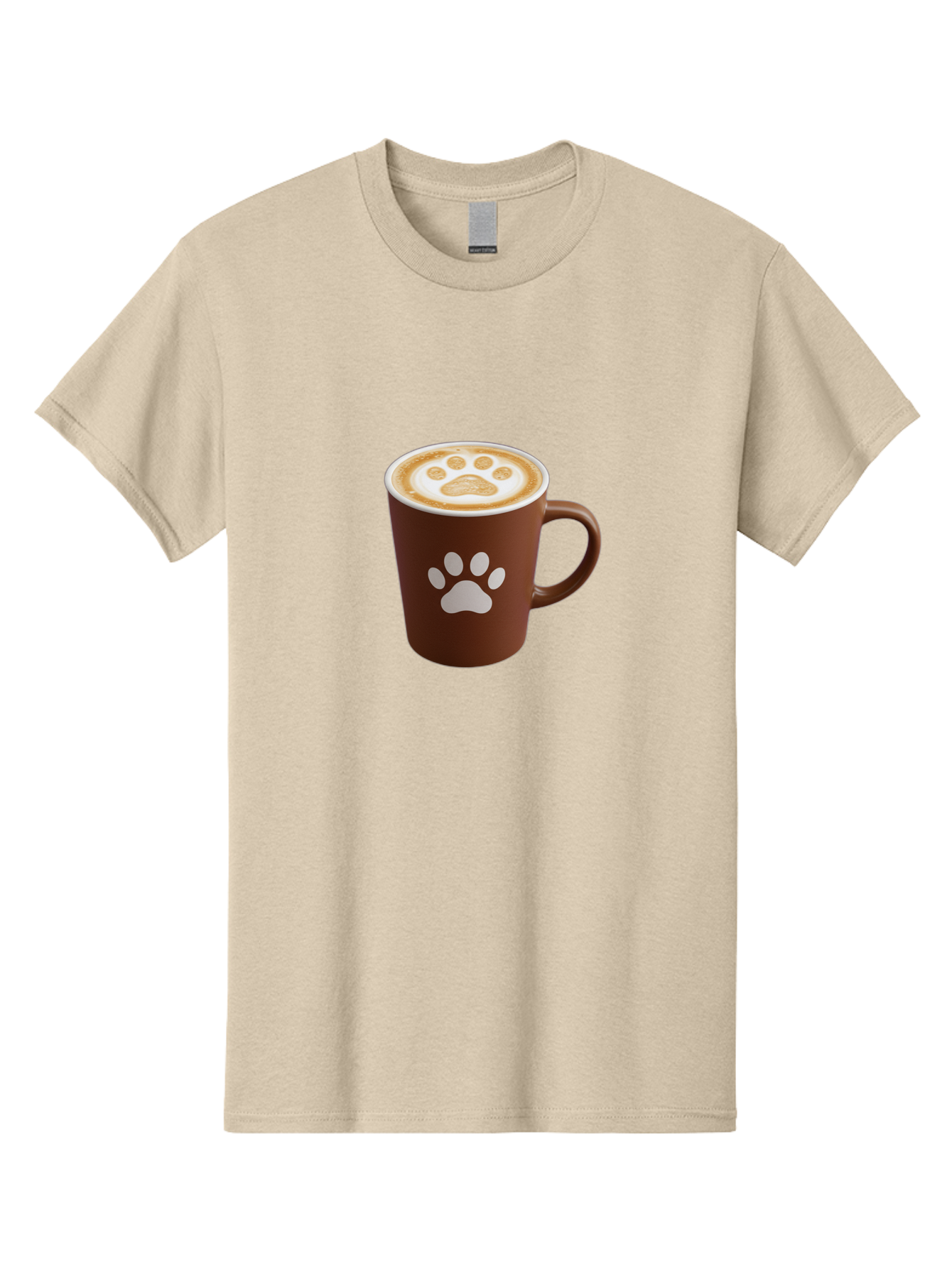 Paw-Print-Coffee-Cup Men'S Graphic Tee, 100% Cotton, Comfortable Casual Summer Wear, Machine Washable, Coffee Cup, Paw Print Design, Latte Art, Cappuccino, Pet Friendly Coffee, Animal Print, Coffee Lover Gift, Cat Paw Print, Dog Paw Print Bab069