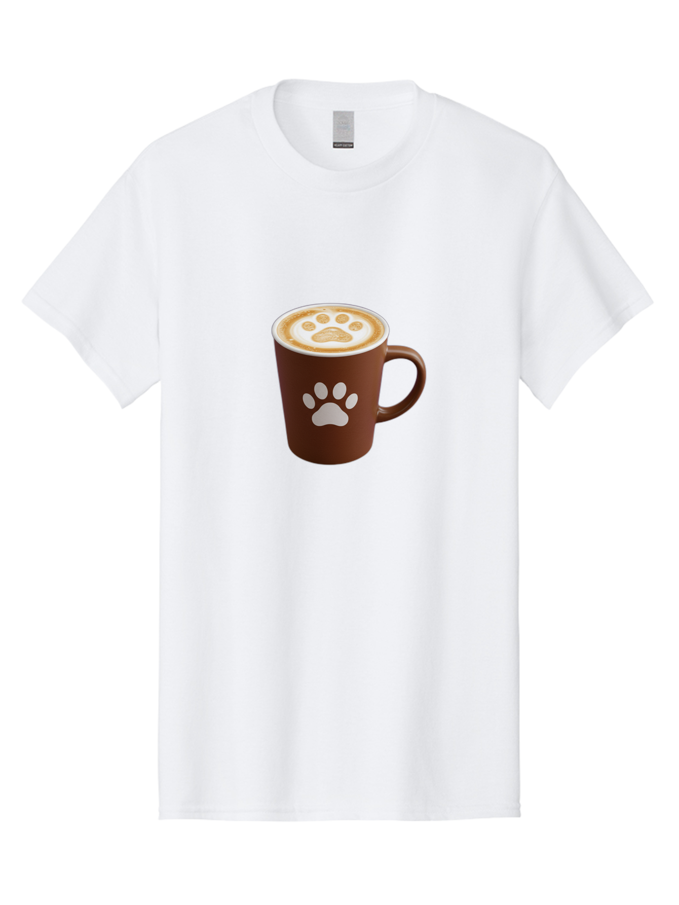 Paw-Print-Coffee-Cup Men'S Graphic Tee, 100% Cotton, Comfortable Casual Summer Wear, Machine Washable, Coffee Cup, Paw Print Design, Latte Art, Cappuccino, Pet Friendly Coffee, Animal Print, Coffee Lover Gift, Cat Paw Print, Dog Paw Print Bab069