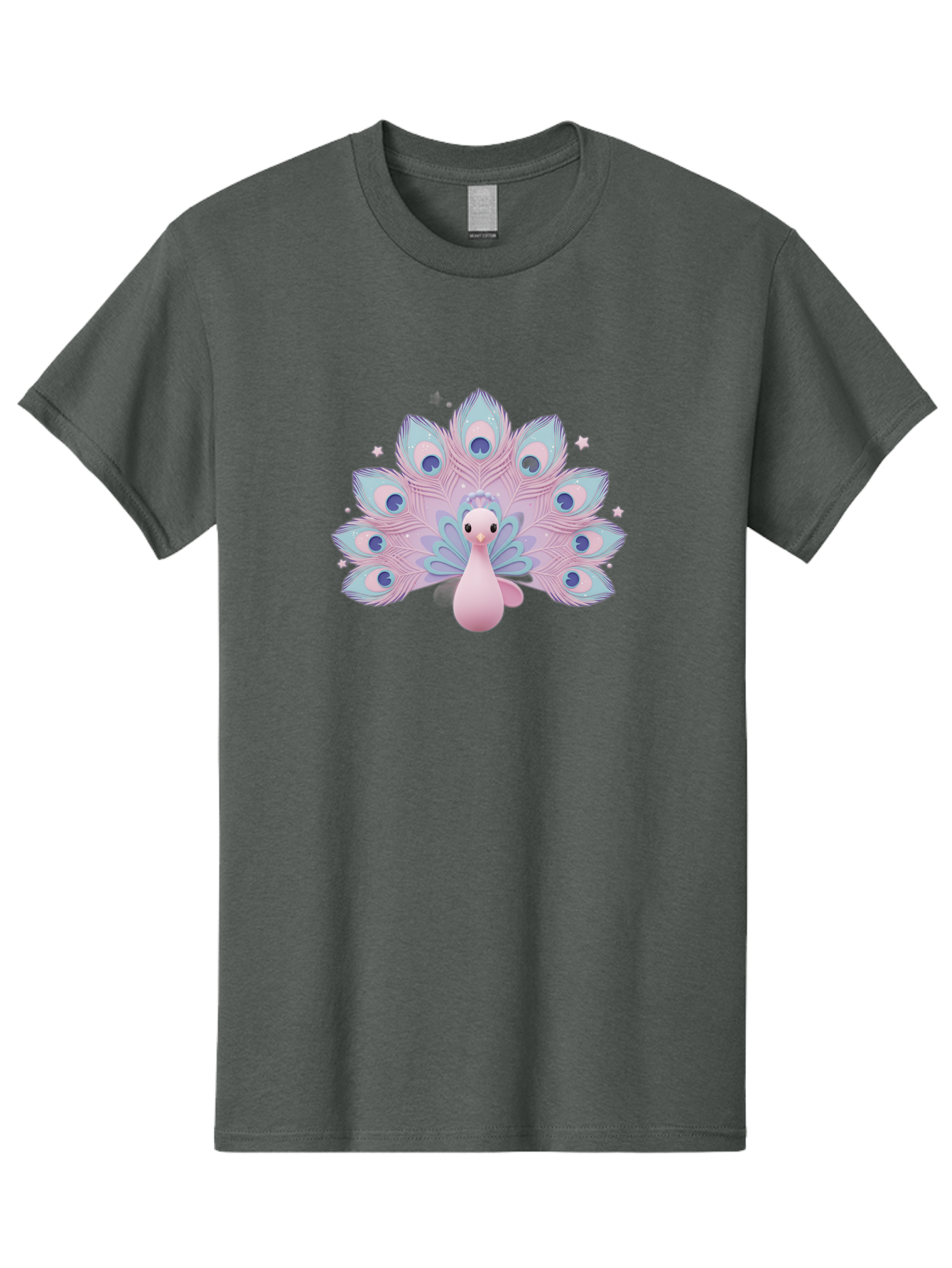 Peacock-1 Men'S Graphic Tee, 100% Cotton, Comfortable Casual Summer Wear, Machine Washable, Cartoon Peacock, Pink Peacock, Blue Feathers, Fantasy Bird, Majestic Plumage, Vibrant Colors, Pastel Hues, Whimsical Design, Stylized Artwork, Bab070