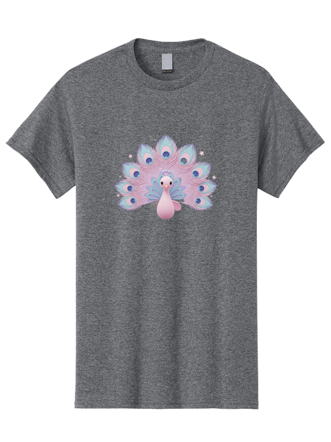 Peacock-1 Men'S Graphic Tee, 100% Cotton, Comfortable Casual Summer Wear, Machine Washable, Cartoon Peacock, Pink Peacock, Blue Feathers, Fantasy Bird, Majestic Plumage, Vibrant Colors, Pastel Hues, Whimsical Design, Stylized Artwork, Bab070
