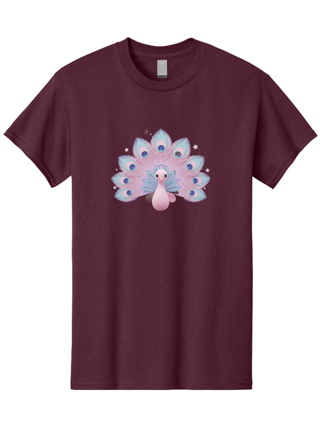 Peacock-1 Men'S Graphic Tee, 100% Cotton, Comfortable Casual Summer Wear, Machine Washable, Cartoon Peacock, Pink Peacock, Blue Feathers, Fantasy Bird, Majestic Plumage, Vibrant Colors, Pastel Hues, Whimsical Design, Stylized Artwork, Bab070