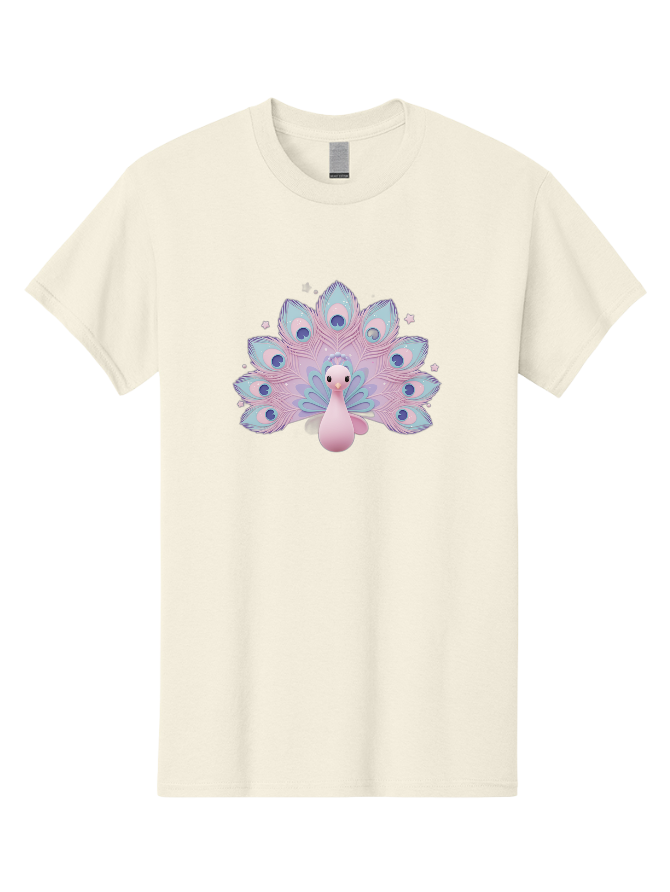 Peacock-1 Men'S Graphic Tee, 100% Cotton, Comfortable Casual Summer Wear, Machine Washable, Cartoon Peacock, Pink Peacock, Blue Feathers, Fantasy Bird, Majestic Plumage, Vibrant Colors, Pastel Hues, Whimsical Design, Stylized Artwork, Bab070