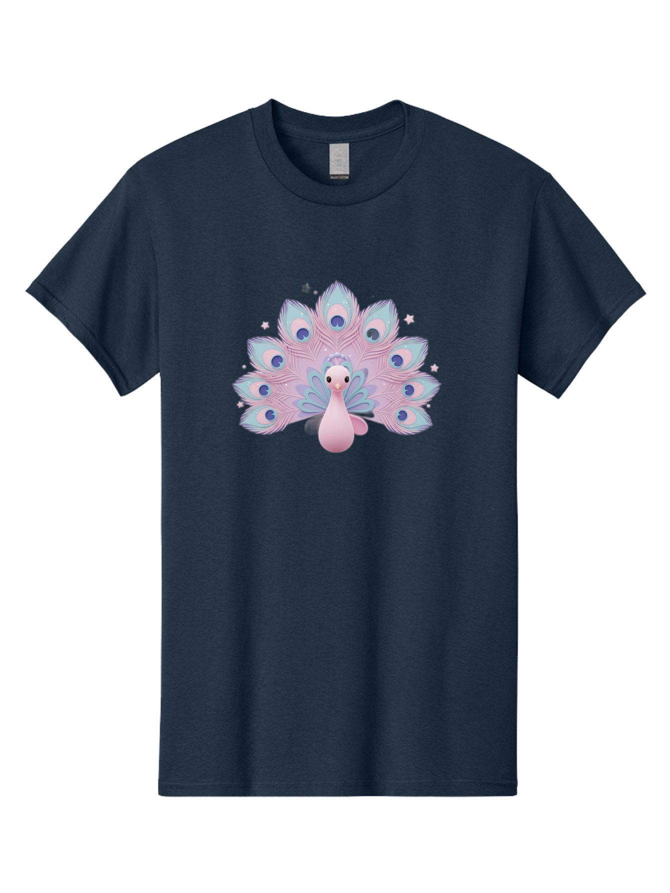 Peacock-1 Men'S Graphic Tee, 100% Cotton, Comfortable Casual Summer Wear, Machine Washable, Cartoon Peacock, Pink Peacock, Blue Feathers, Fantasy Bird, Majestic Plumage, Vibrant Colors, Pastel Hues, Whimsical Design, Stylized Artwork, Bab070