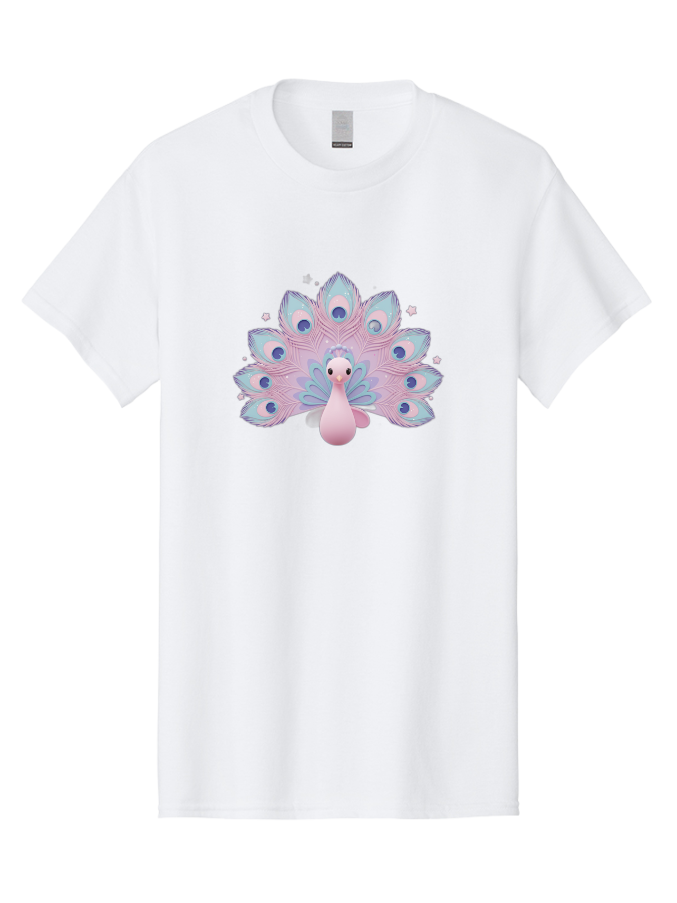 Peacock-1 Men'S Graphic Tee, 100% Cotton, Comfortable Casual Summer Wear, Machine Washable, Cartoon Peacock, Pink Peacock, Blue Feathers, Fantasy Bird, Majestic Plumage, Vibrant Colors, Pastel Hues, Whimsical Design, Stylized Artwork, Bab070