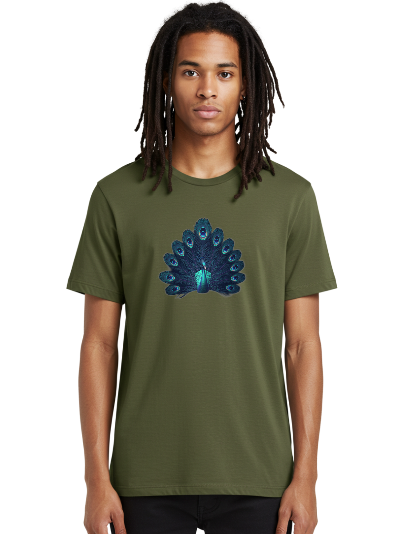 Peacock-10 Men'S Graphic Tee, 100% Cotton, Comfortable Casual Summer Wear, Machine Washable, Peacock Spreading Its Feathers, Blue Eyespots, Vibrant Plumage, Majestic Bird, Iridescent Colors, Natural Beauty, Exotic Wildlife, Stunning Display Bab071