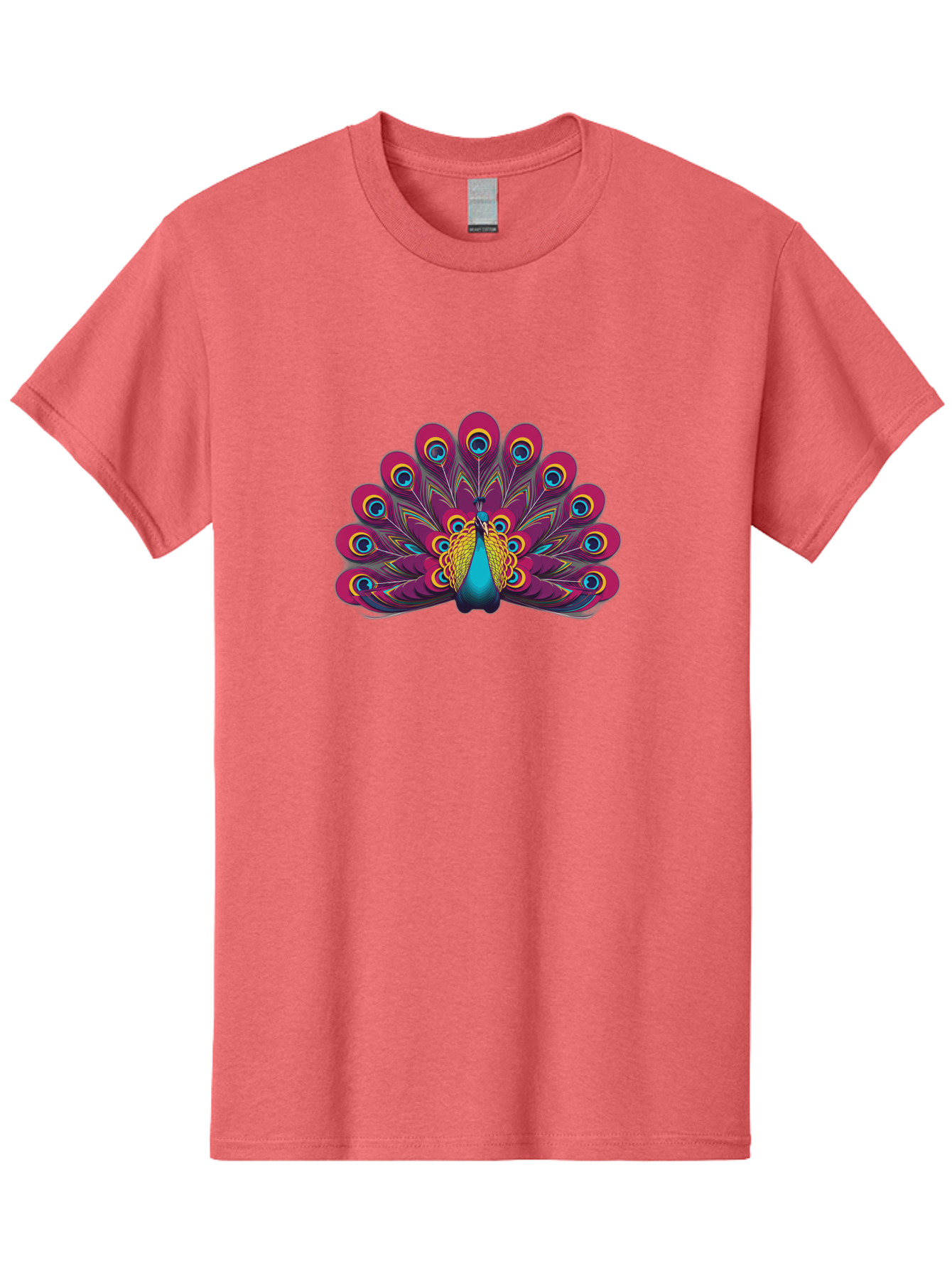 Peacock-11 Men'S Graphic Tee, 100% Cotton, Comfortable Casual Summer Wear, Machine Washable, Vibrant Peacock, Colorful Plumage, Eye-Catching Feathers, Magenta And Blue Hues, Turquoise Body, Intricate Patterns, Majestic Display, Bab072