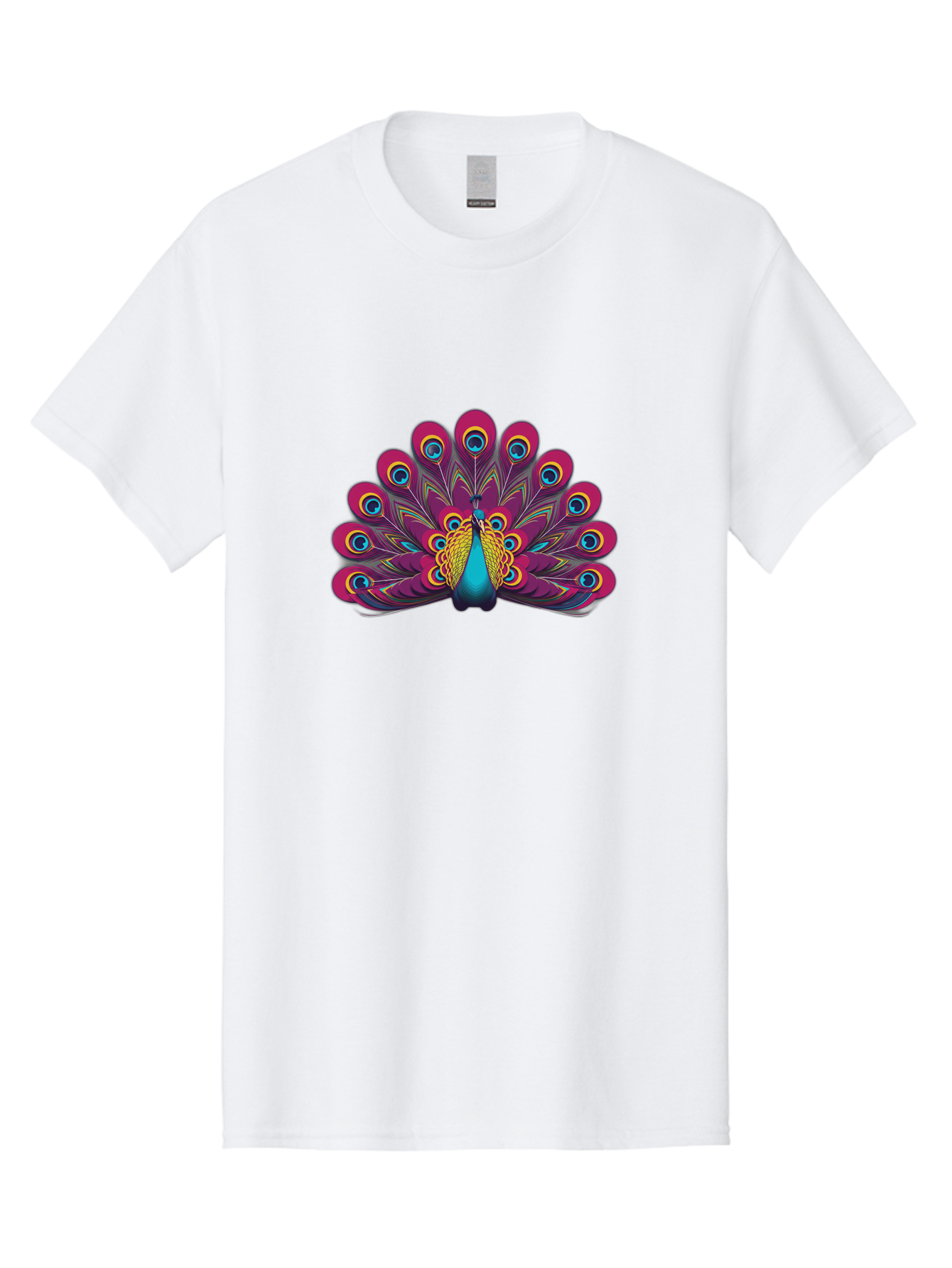 Peacock-11 Men'S Graphic Tee, 100% Cotton, Comfortable Casual Summer Wear, Machine Washable, Vibrant Peacock, Colorful Plumage, Eye-Catching Feathers, Magenta And Blue Hues, Turquoise Body, Intricate Patterns, Majestic Display, Bab072