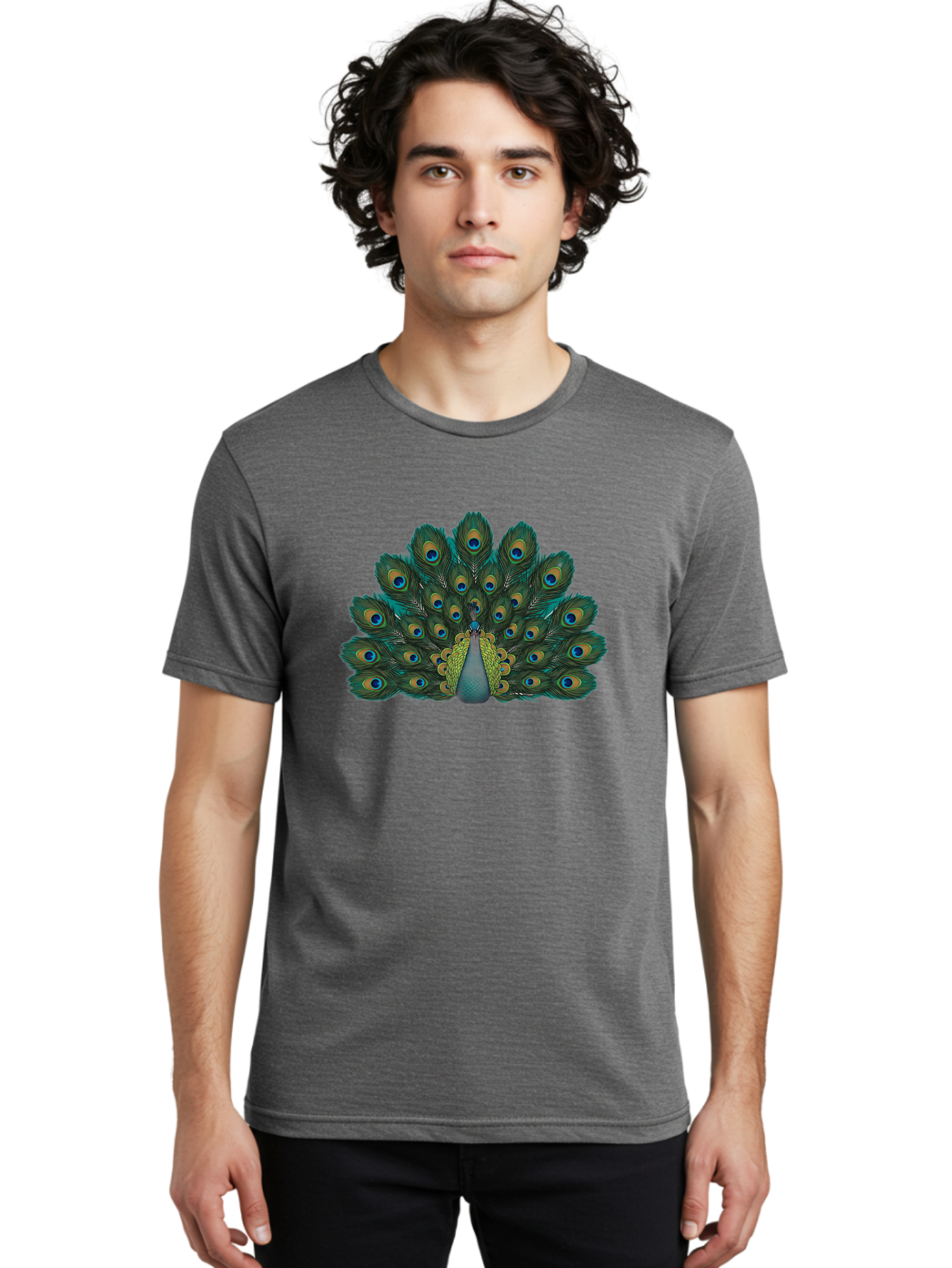 Peacock-13 Men'S Graphic Tee, 100% Cotton, Comfortable Casual Summer Wear, Machine Washable, Peacock With Spread Tail, Vibrant Plumage, Blue And Green Feathers, Eye Spots, Majestic Bird, Exotic Creature, Beautiful Display, Nature'S Artistry, Bab074