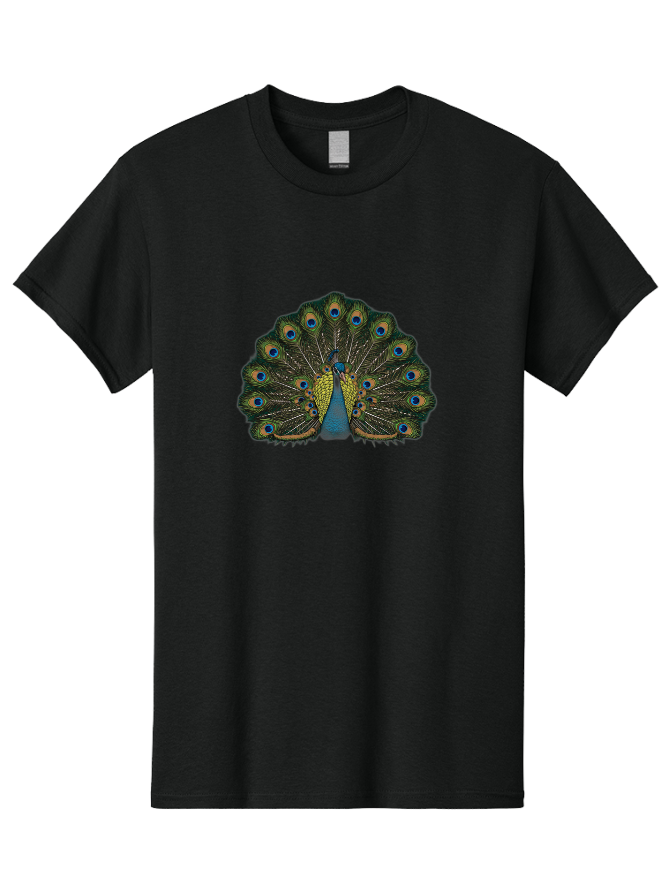 Peacock-14 Men'S Graphic Tee, 100% Cotton, Comfortable Casual Summer Wear, Machine Washable, Peacock Displaying Feathers, Vibrant Plumage, Blue Eyespots, Iridescent Colors, Majestic Bird, Wildlife Beauty, Ornate Tail, Proud Display Bab075