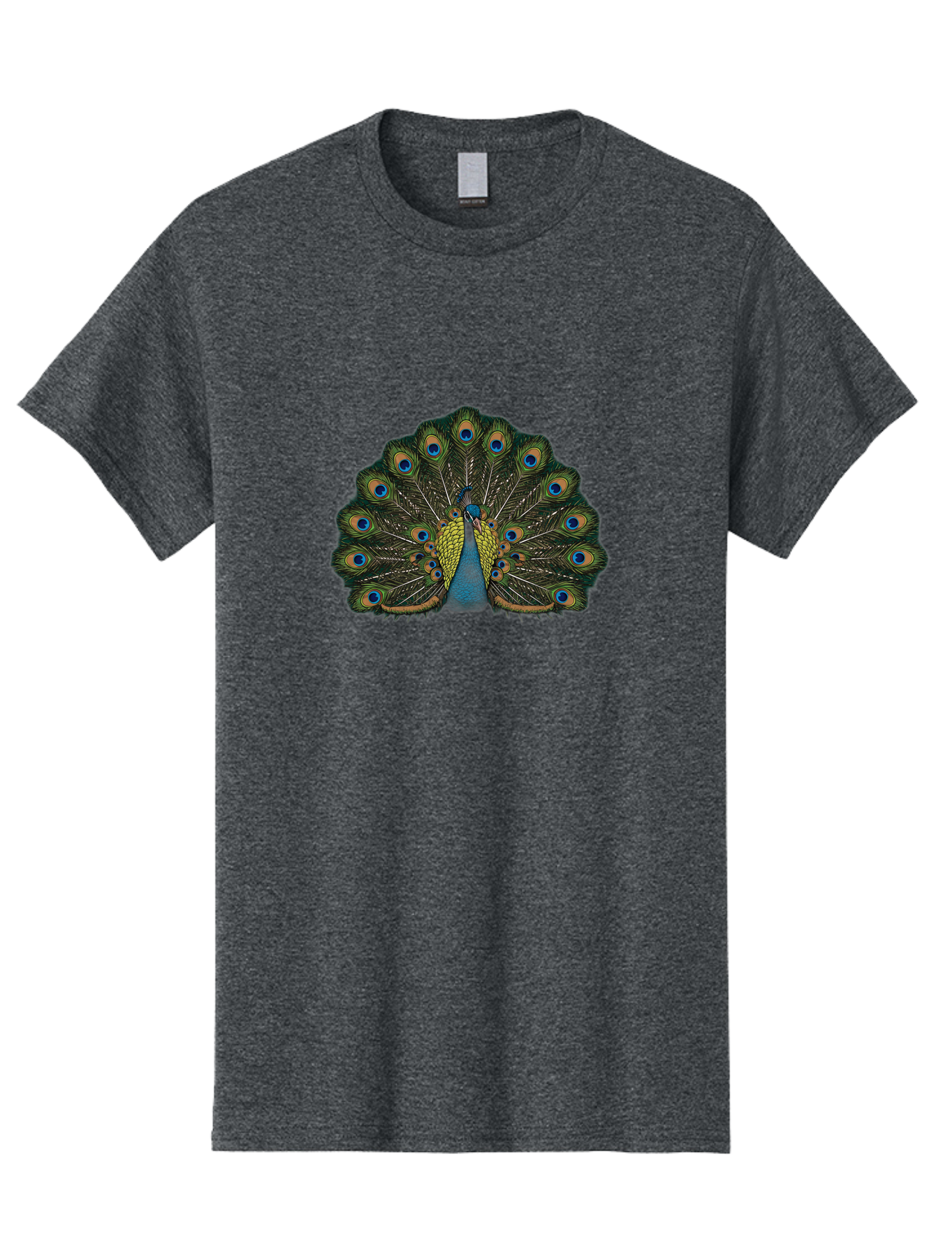 Peacock-14 Men'S Graphic Tee, 100% Cotton, Comfortable Casual Summer Wear, Machine Washable, Peacock Displaying Feathers, Vibrant Plumage, Blue Eyespots, Iridescent Colors, Majestic Bird, Wildlife Beauty, Ornate Tail, Proud Display Bab075