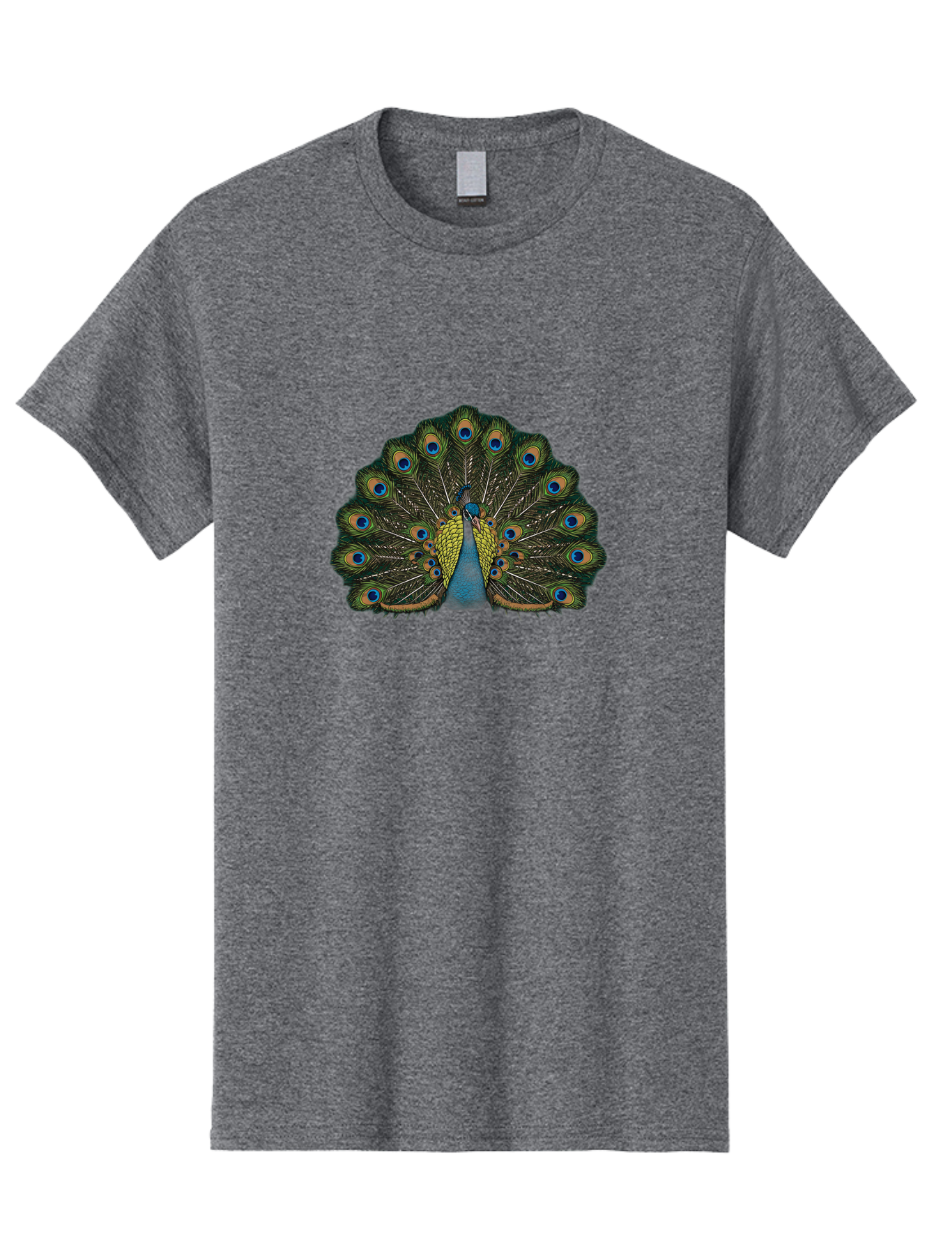 Peacock-14 Men'S Graphic Tee, 100% Cotton, Comfortable Casual Summer Wear, Machine Washable, Peacock Displaying Feathers, Vibrant Plumage, Blue Eyespots, Iridescent Colors, Majestic Bird, Wildlife Beauty, Ornate Tail, Proud Display Bab075