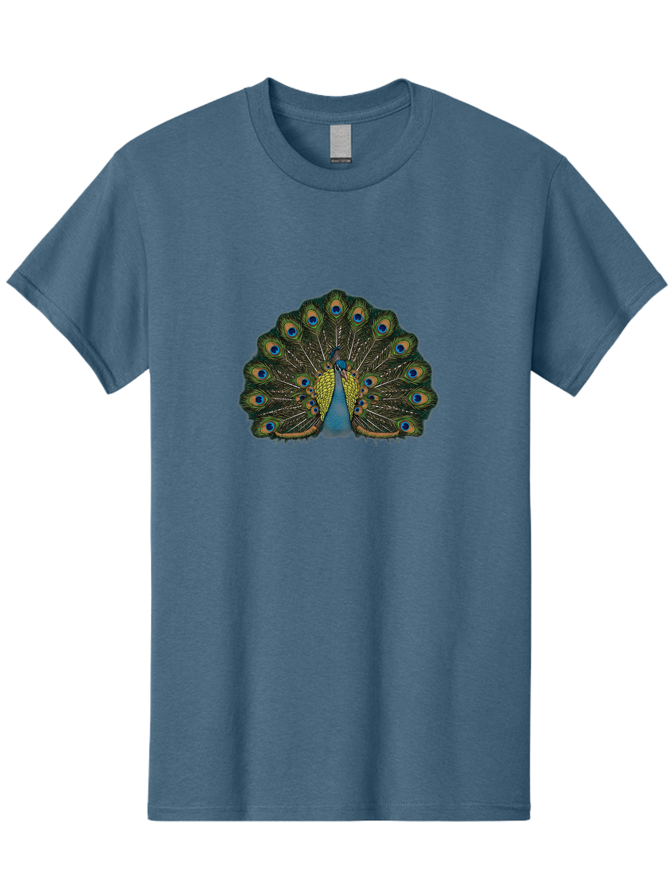 Peacock-14 Men'S Graphic Tee, 100% Cotton, Comfortable Casual Summer Wear, Machine Washable, Peacock Displaying Feathers, Vibrant Plumage, Blue Eyespots, Iridescent Colors, Majestic Bird, Wildlife Beauty, Ornate Tail, Proud Display Bab075