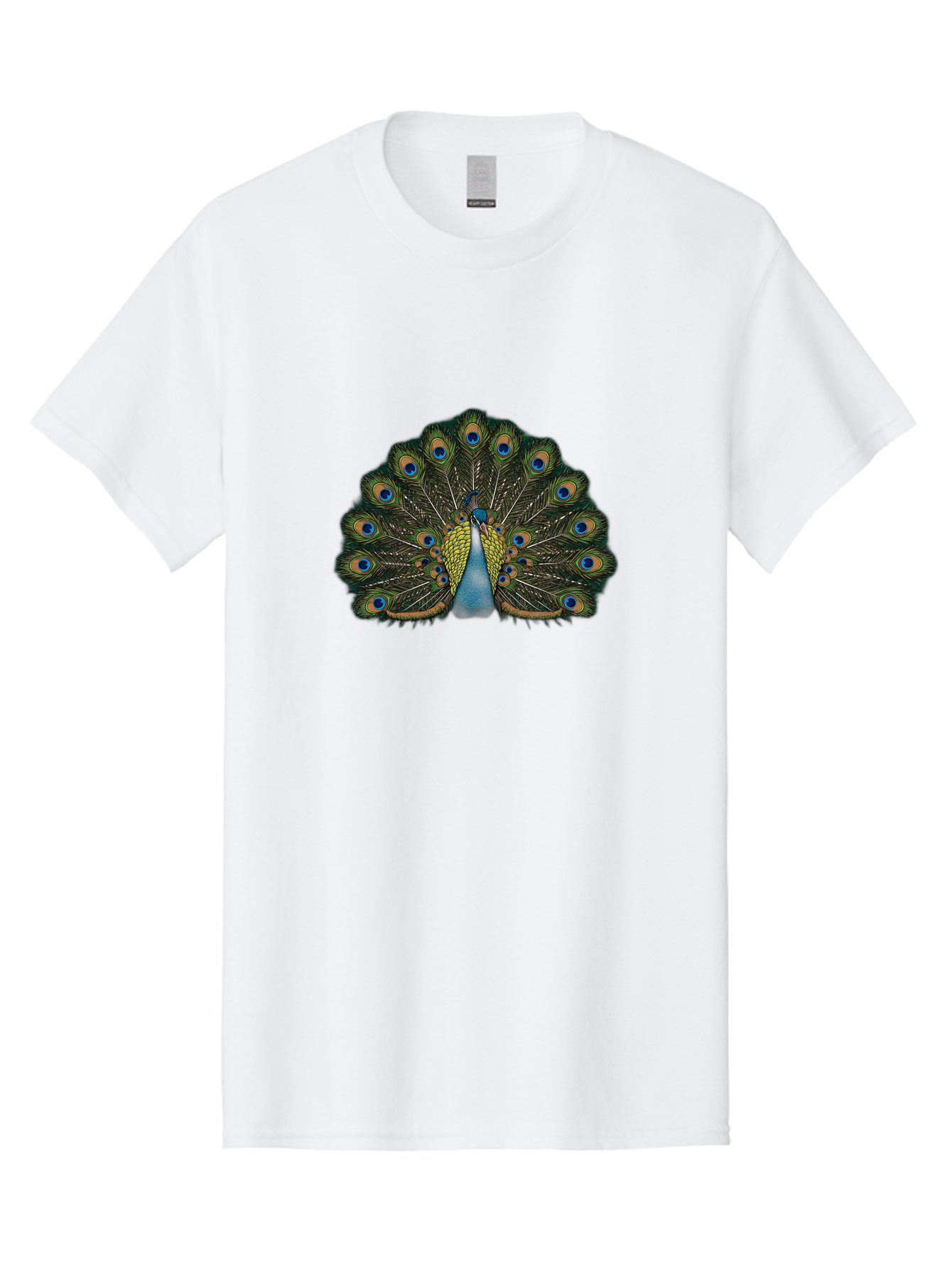 Peacock-14 Men'S Graphic Tee, 100% Cotton, Comfortable Casual Summer Wear, Machine Washable, Peacock Displaying Feathers, Vibrant Plumage, Blue Eyespots, Iridescent Colors, Majestic Bird, Wildlife Beauty, Ornate Tail, Proud Display Bab075