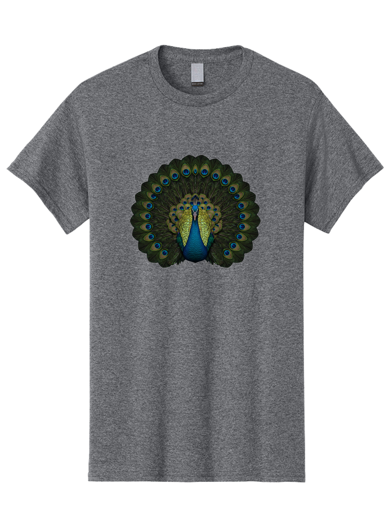 Peacock-15 Men'S Graphic Tee, 100% Cotton, Comfortable Casual Summer Wear, Machine Washable, Blue Peacock, Vibrant Plumage, Eye-Catching Display, Majestic Feathers, Regal Bird, Stunning Colors, Intricate Patterns, Blue And Gold Hues, Bab076