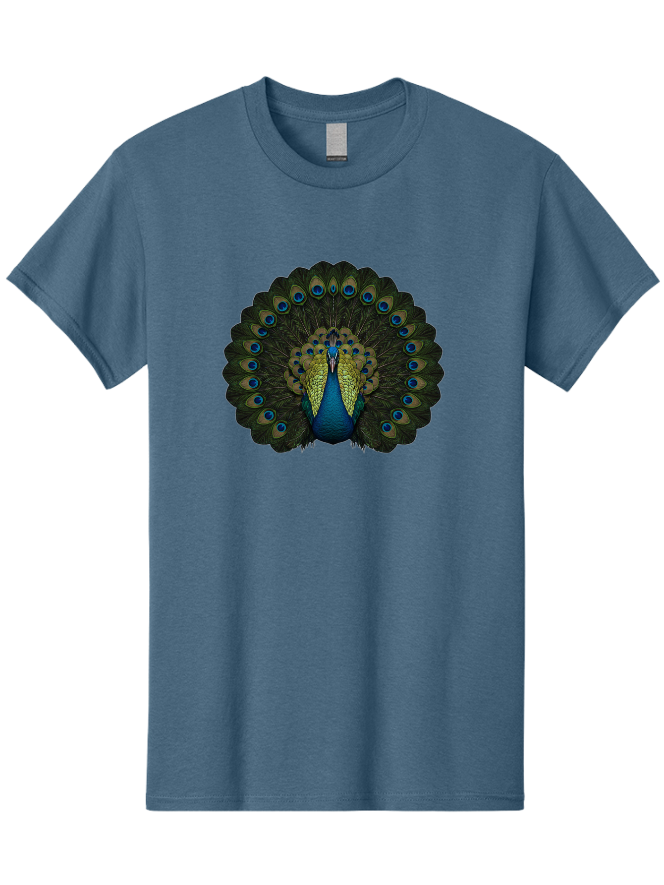 Peacock-15 Men'S Graphic Tee, 100% Cotton, Comfortable Casual Summer Wear, Machine Washable, Blue Peacock, Vibrant Plumage, Eye-Catching Display, Majestic Feathers, Regal Bird, Stunning Colors, Intricate Patterns, Blue And Gold Hues, Bab076