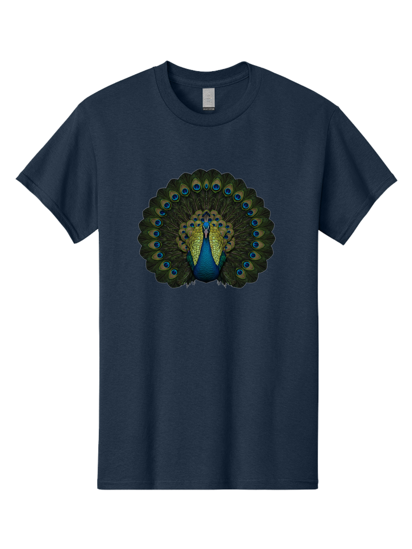 Peacock-15 Men'S Graphic Tee, 100% Cotton, Comfortable Casual Summer Wear, Machine Washable, Blue Peacock, Vibrant Plumage, Eye-Catching Display, Majestic Feathers, Regal Bird, Stunning Colors, Intricate Patterns, Blue And Gold Hues, Bab076