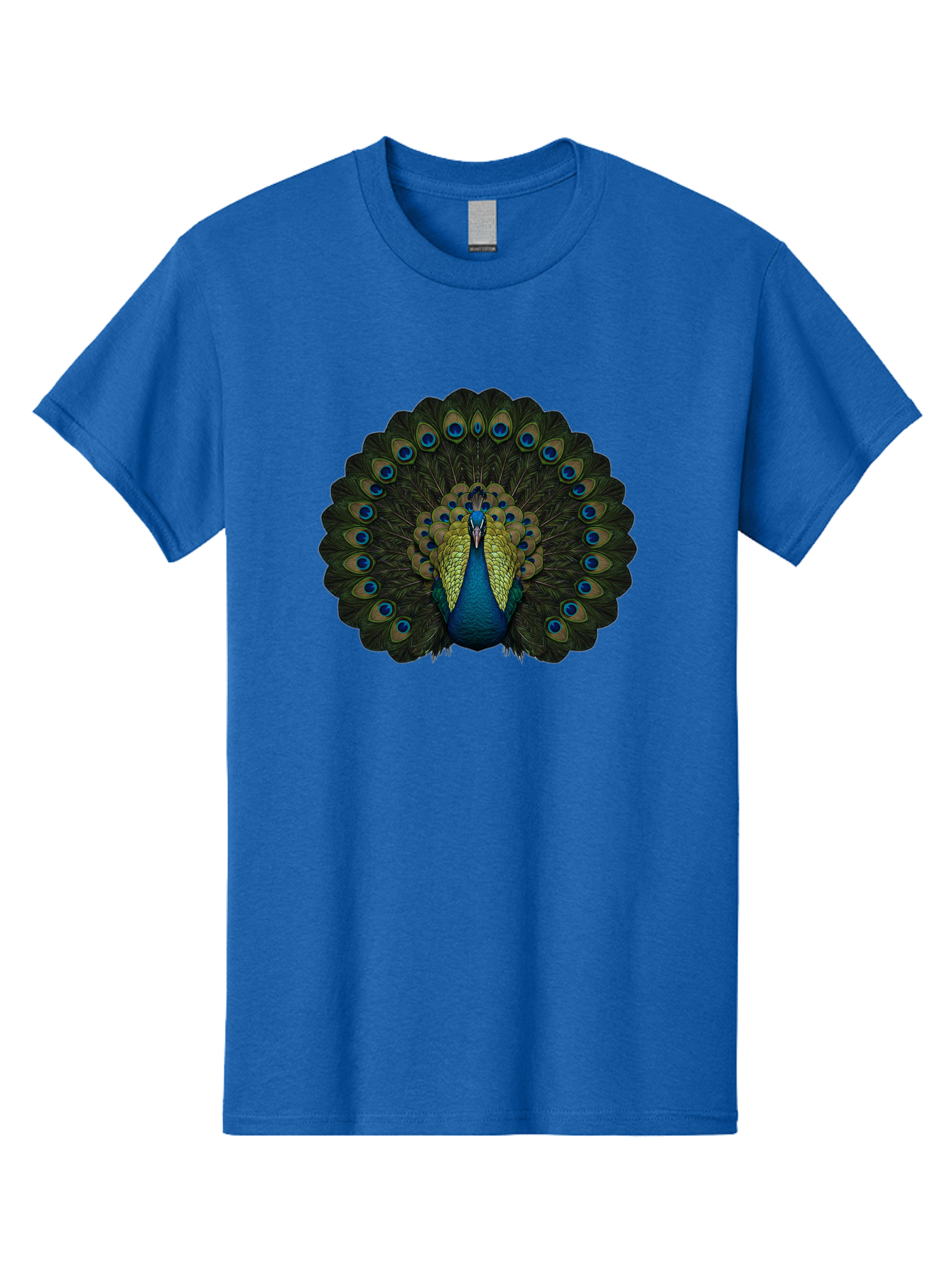 Peacock-15 Men'S Graphic Tee, 100% Cotton, Comfortable Casual Summer Wear, Machine Washable, Blue Peacock, Vibrant Plumage, Eye-Catching Display, Majestic Feathers, Regal Bird, Stunning Colors, Intricate Patterns, Blue And Gold Hues, Bab076