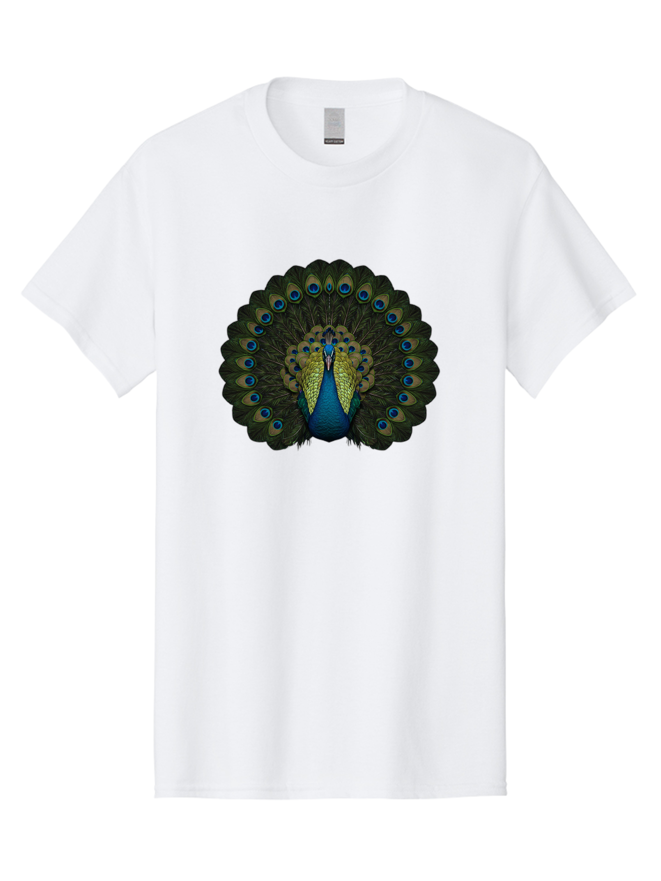 Peacock-15 Men'S Graphic Tee, 100% Cotton, Comfortable Casual Summer Wear, Machine Washable, Blue Peacock, Vibrant Plumage, Eye-Catching Display, Majestic Feathers, Regal Bird, Stunning Colors, Intricate Patterns, Blue And Gold Hues, Bab076